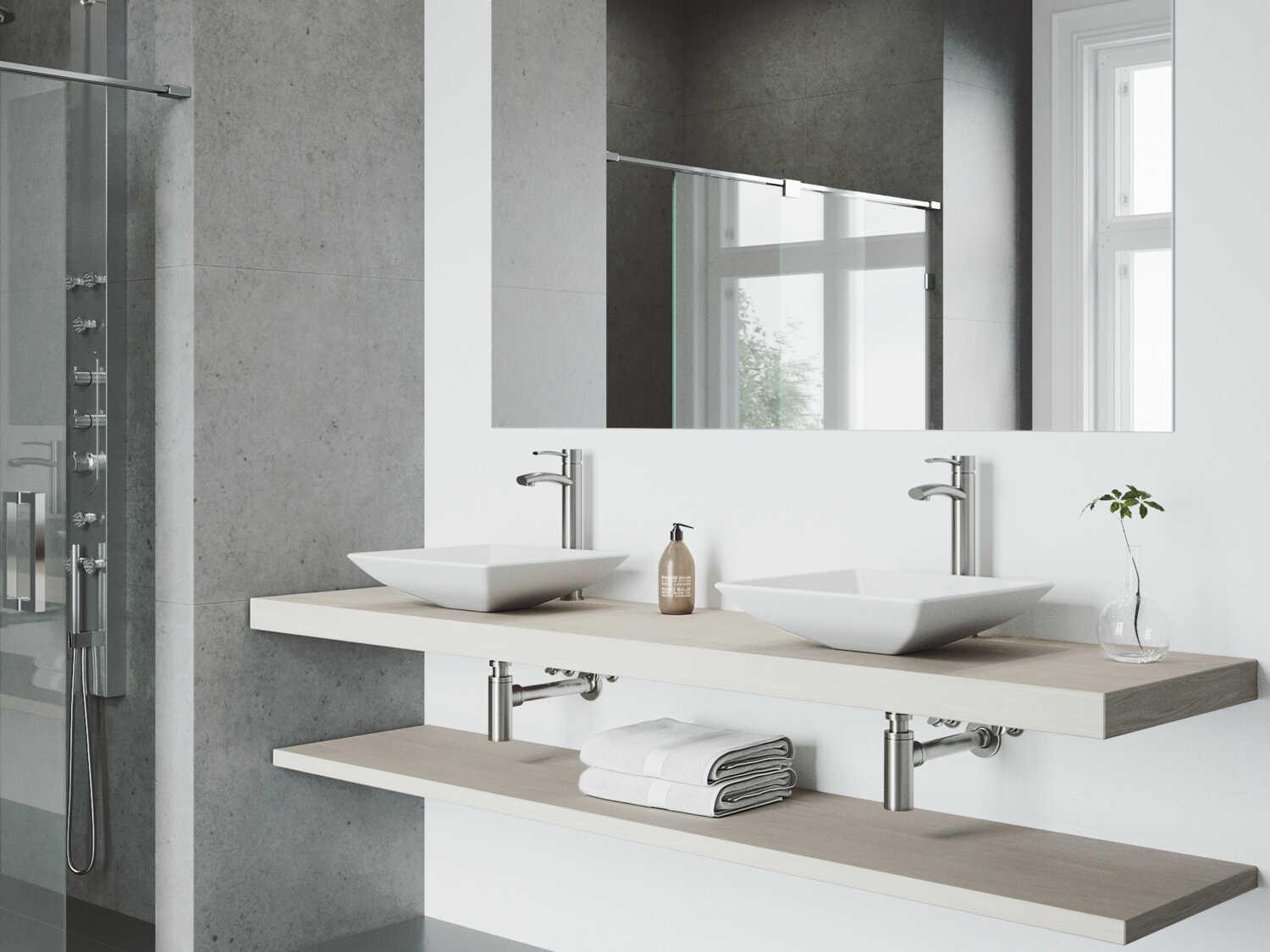 Vigo Hibiscus Square Vessel Bathroom Sink with Milo Faucet and Pop-Up Drain