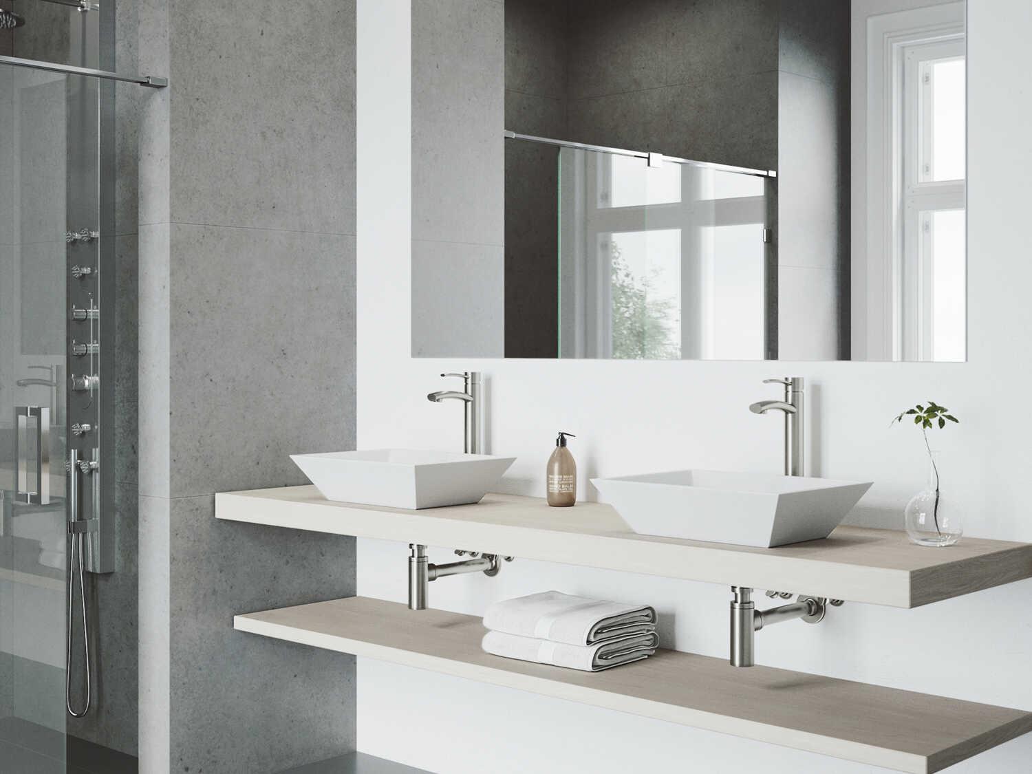 Vigo Vinca Rectangular Vessel Bathroom Sink with Faucet and Pop-Up Drain