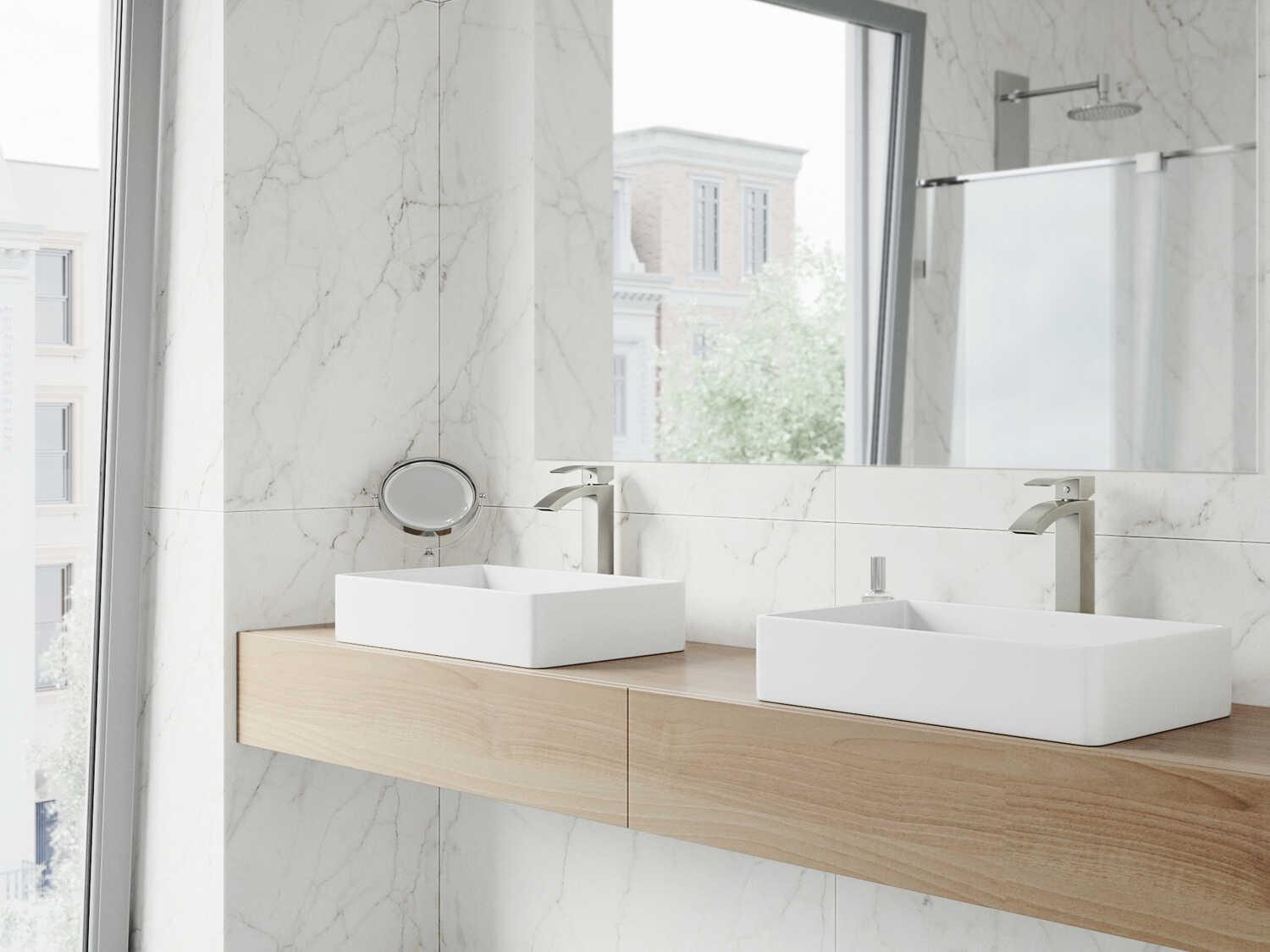 Vigo Magnolia Matte White 21" Rectangular Vessel Bathroom Sink with Brushed Nickel 1-Lever Duris Faucet and Drain