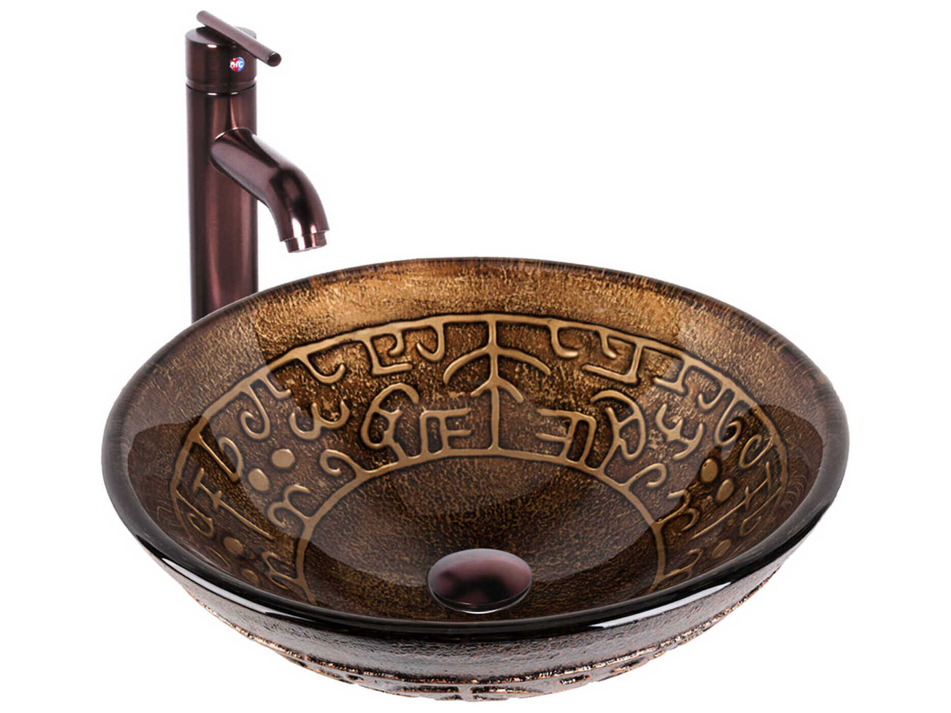Vigo Golden Greek Vessel Bathroom Sink with Faucet