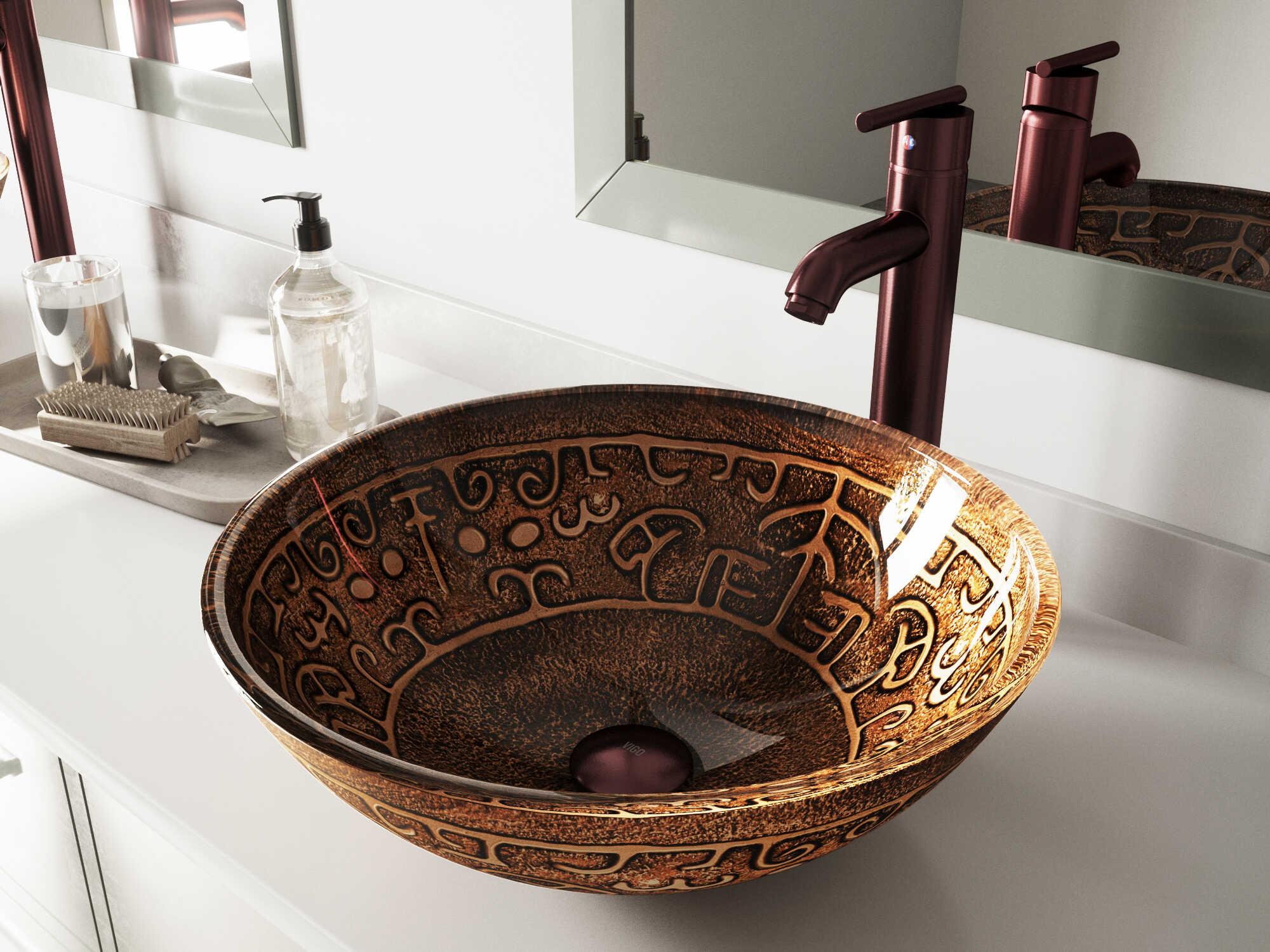 Vigo Golden Greek Vessel Bathroom Sink with Faucet