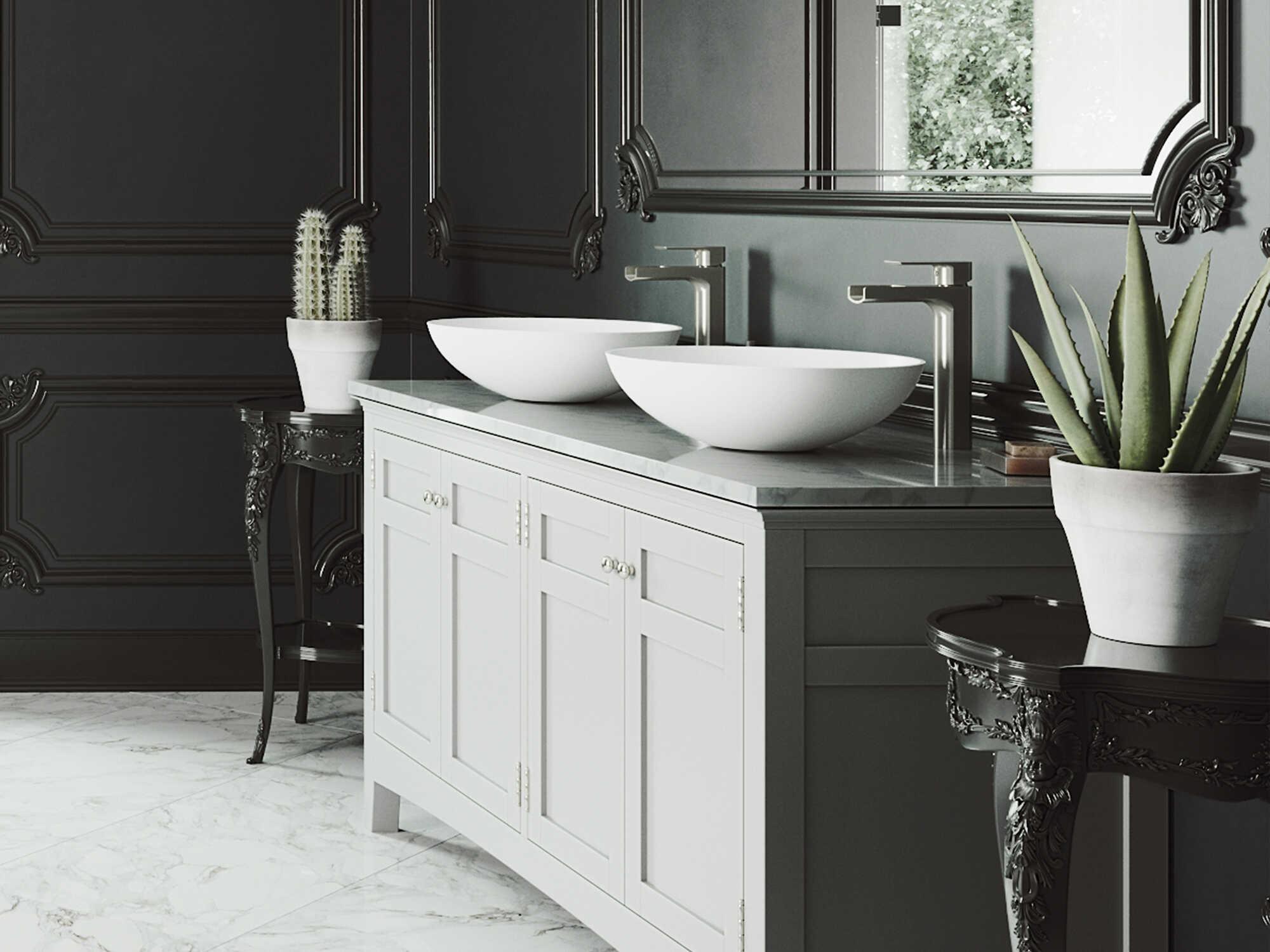 Vigo Lotus Matte White 16" Round Vessel Bathroom Sink with Brushed Nickel 1-Handle Amada Faucet and Pop-Up Drain