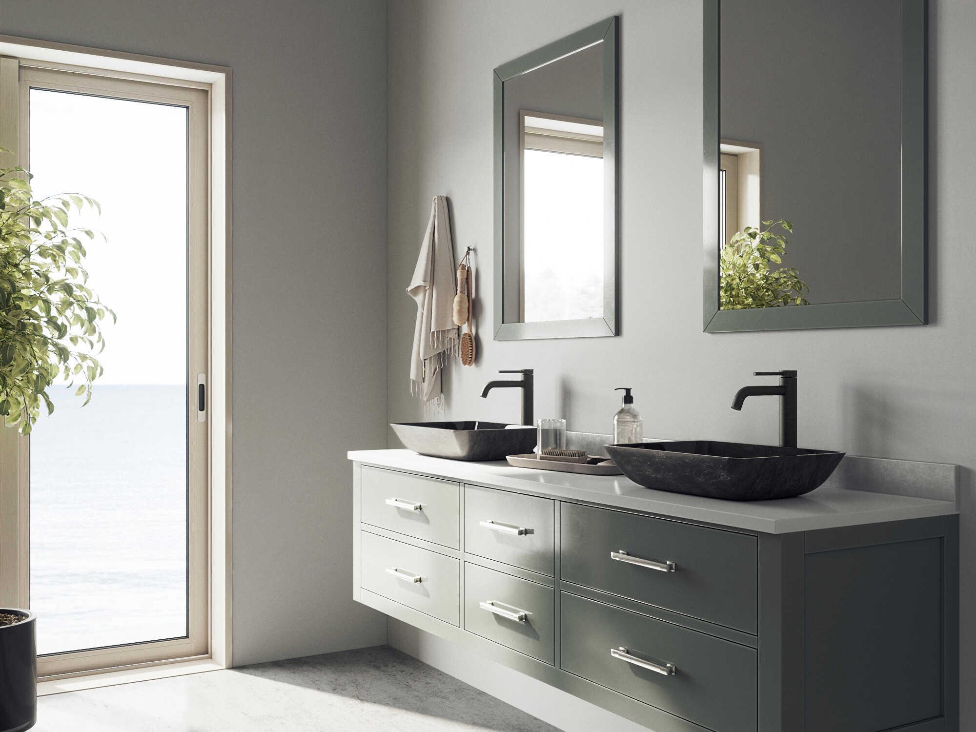 Vigo Onyx Gray 18" Rectangular Vessel Bathroom Sink with Matte Black 1-Lever Lexington Faucet and Drain