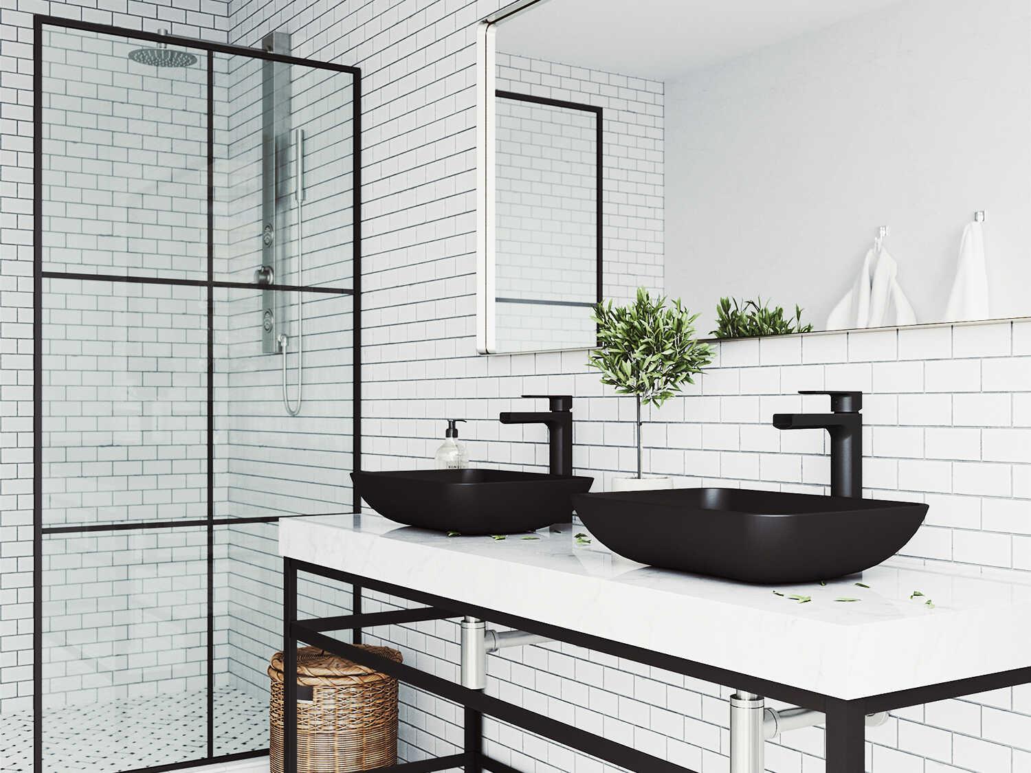 Vigo Sottile Matte Shell 18" Rectangular Vessel Bathroom Sink with Matte Black 1-Handle Amada Faucet and Pop-Up Drain