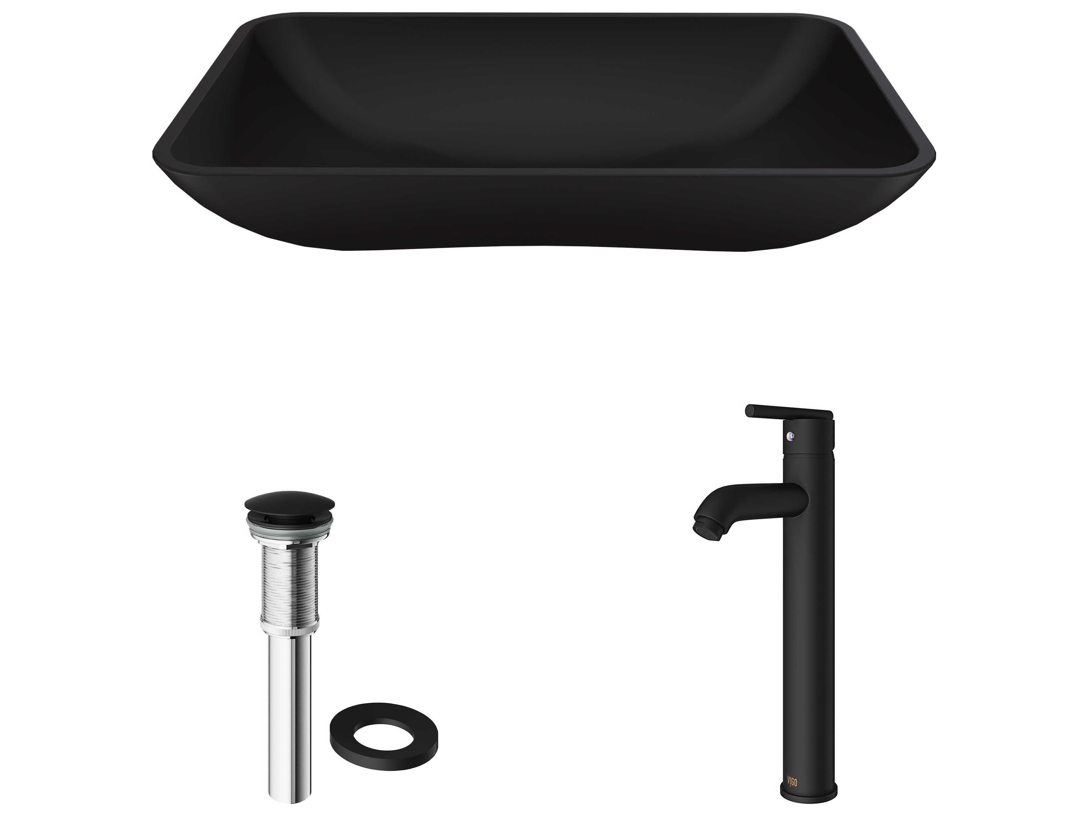 Vigo Hadyn Matte Shell 22" Rectangular Vessel Bathroom Sink with Matte Black 1-Handle Seville Faucet and Pop-Up Drain