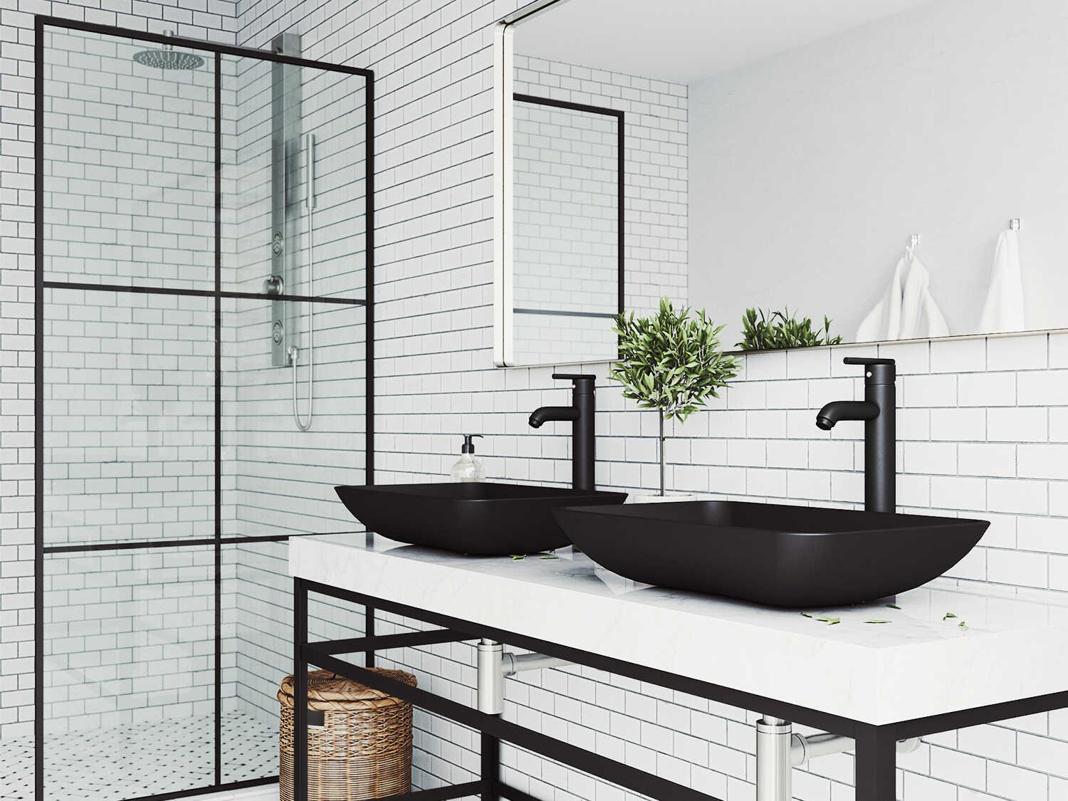 Vigo Hadyn Matte Shell 22" Rectangular Vessel Bathroom Sink with Matte Black 1-Handle Seville Faucet and Pop-Up Drain