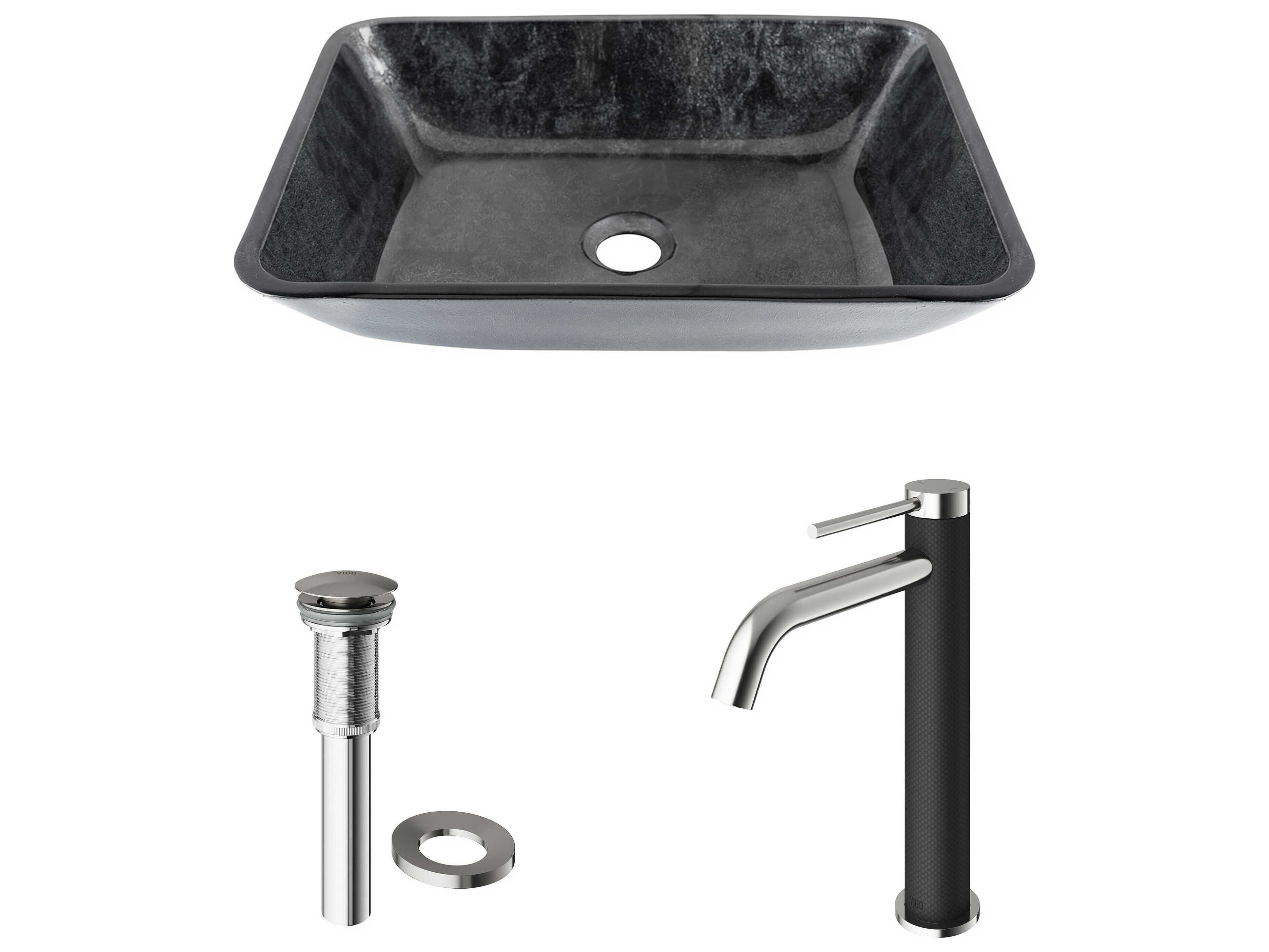 Vigo Onyx Gray 18" Rectangular Vessel Bathroom Sink with Brushed Nickel 1-Lever Lexington Faucet and Drain