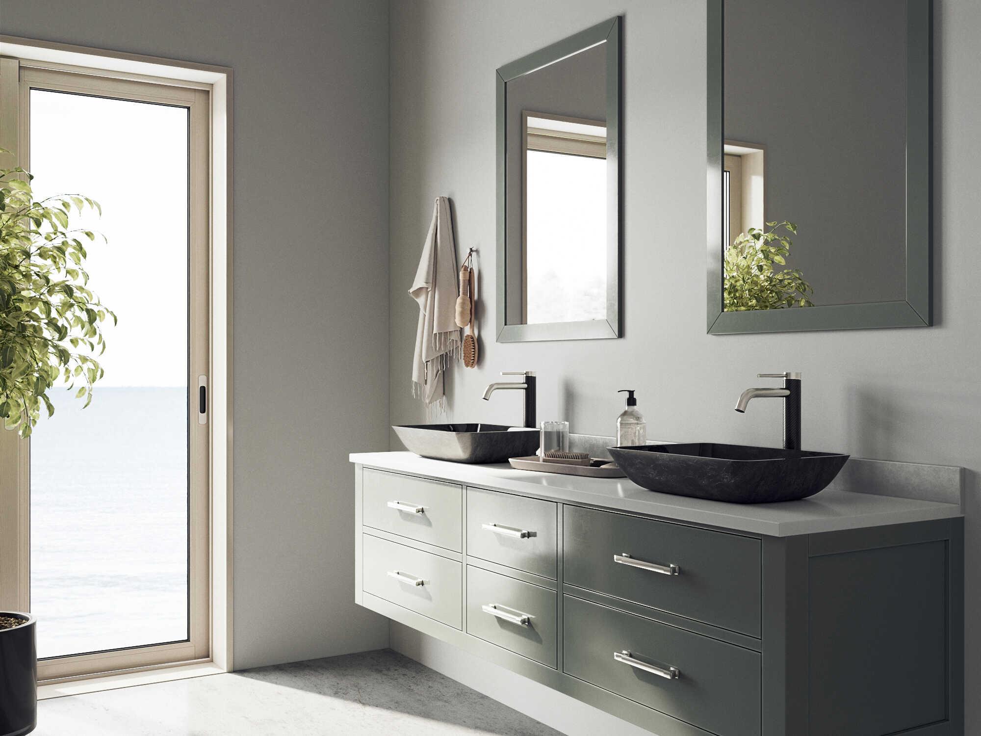 Vigo Onyx Gray 18" Rectangular Vessel Bathroom Sink with Brushed Nickel 1-Lever Lexington Faucet and Drain