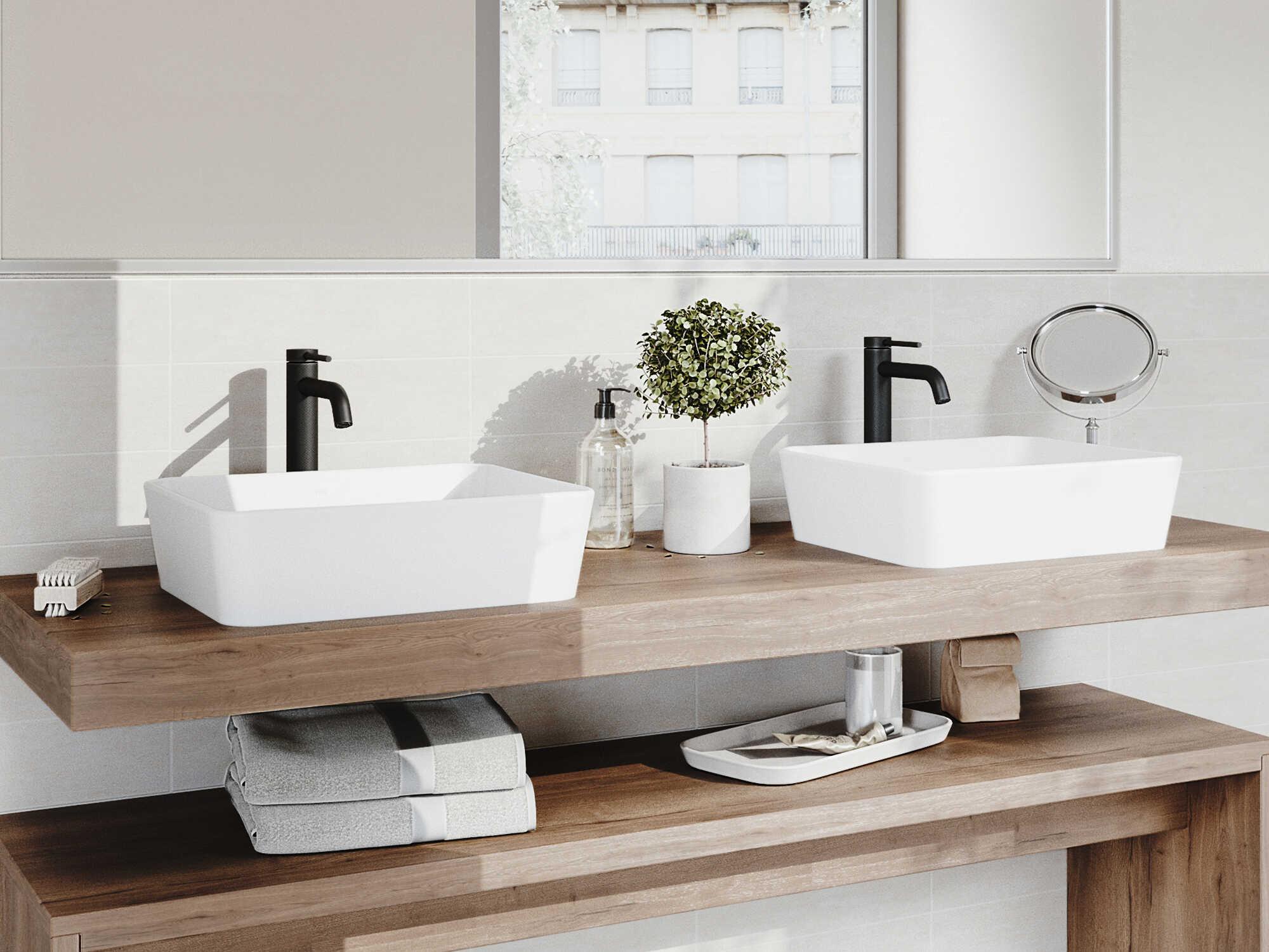 Vigo Marigold Matte White 18" Rectangular Vessel Bathroom Sink with Matte Black 1-Lever Lexington Faucet and Drain