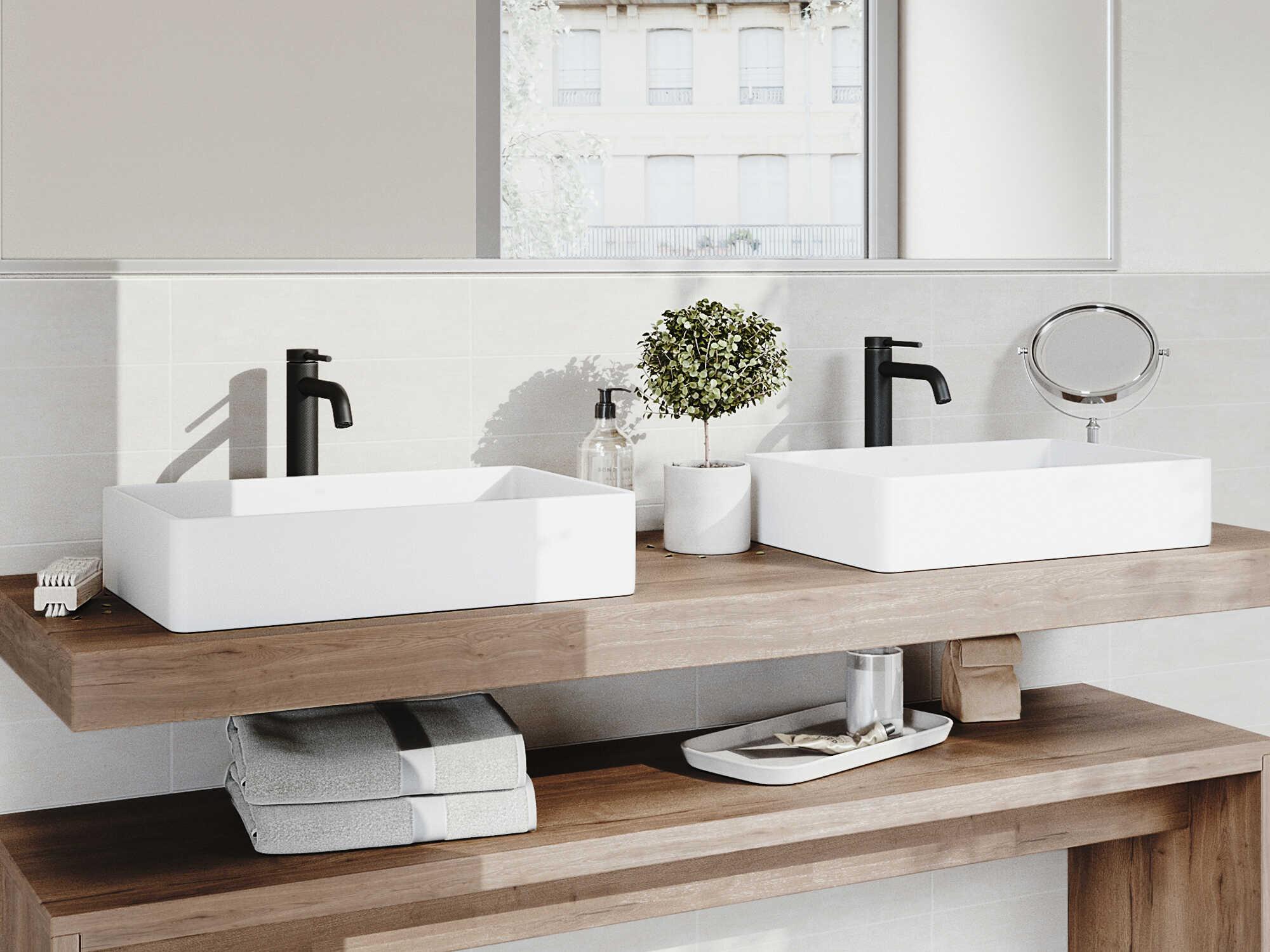 Vigo Magnolia Matte White 21" Rectangular Vessel Bathroom Sink with Matte Black 1-Lever Lexington Faucet and Drain