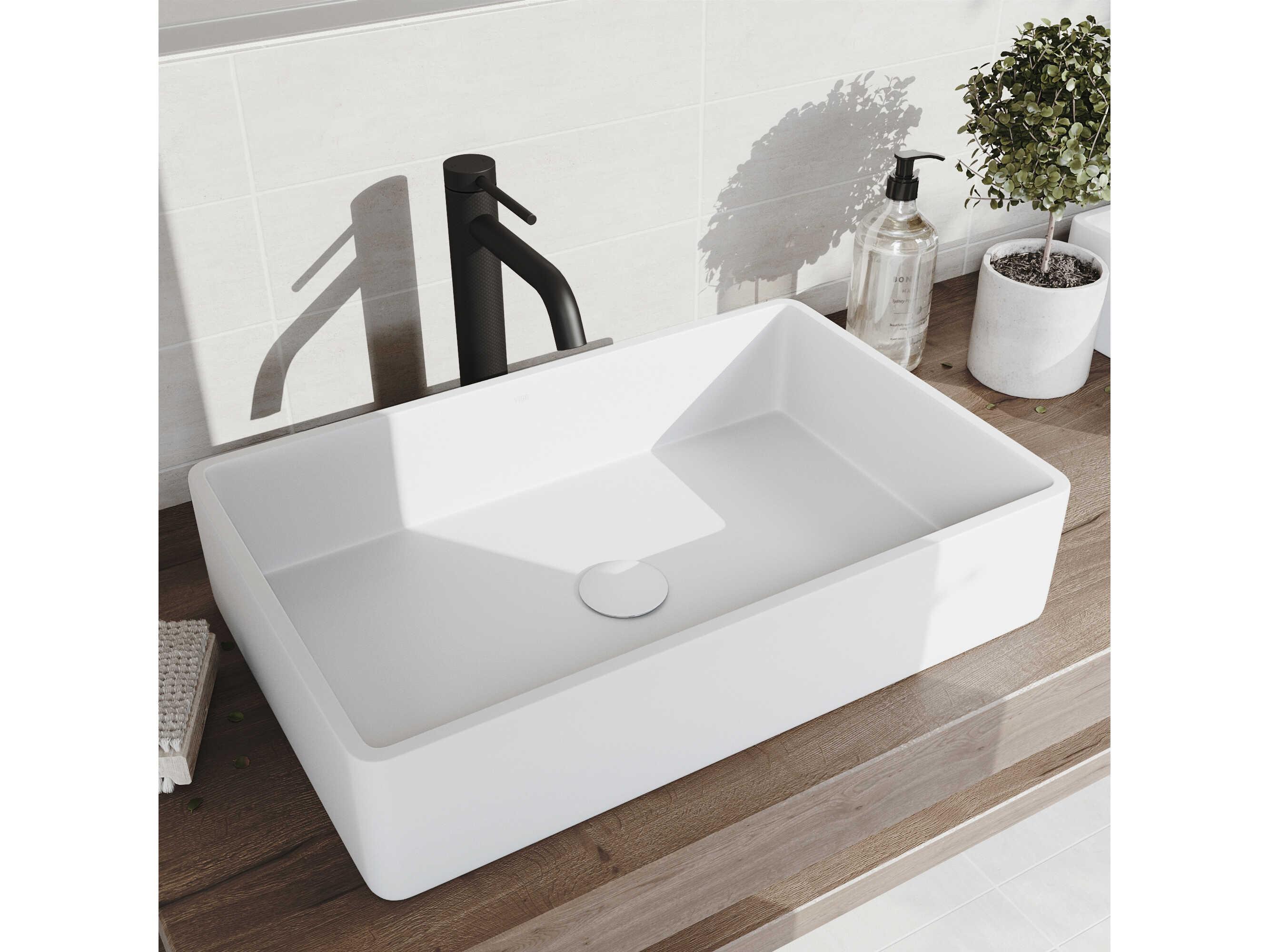 Vigo Magnolia Matte White 21" Rectangular Vessel Bathroom Sink with Matte Black 1-Lever Lexington Faucet and Drain