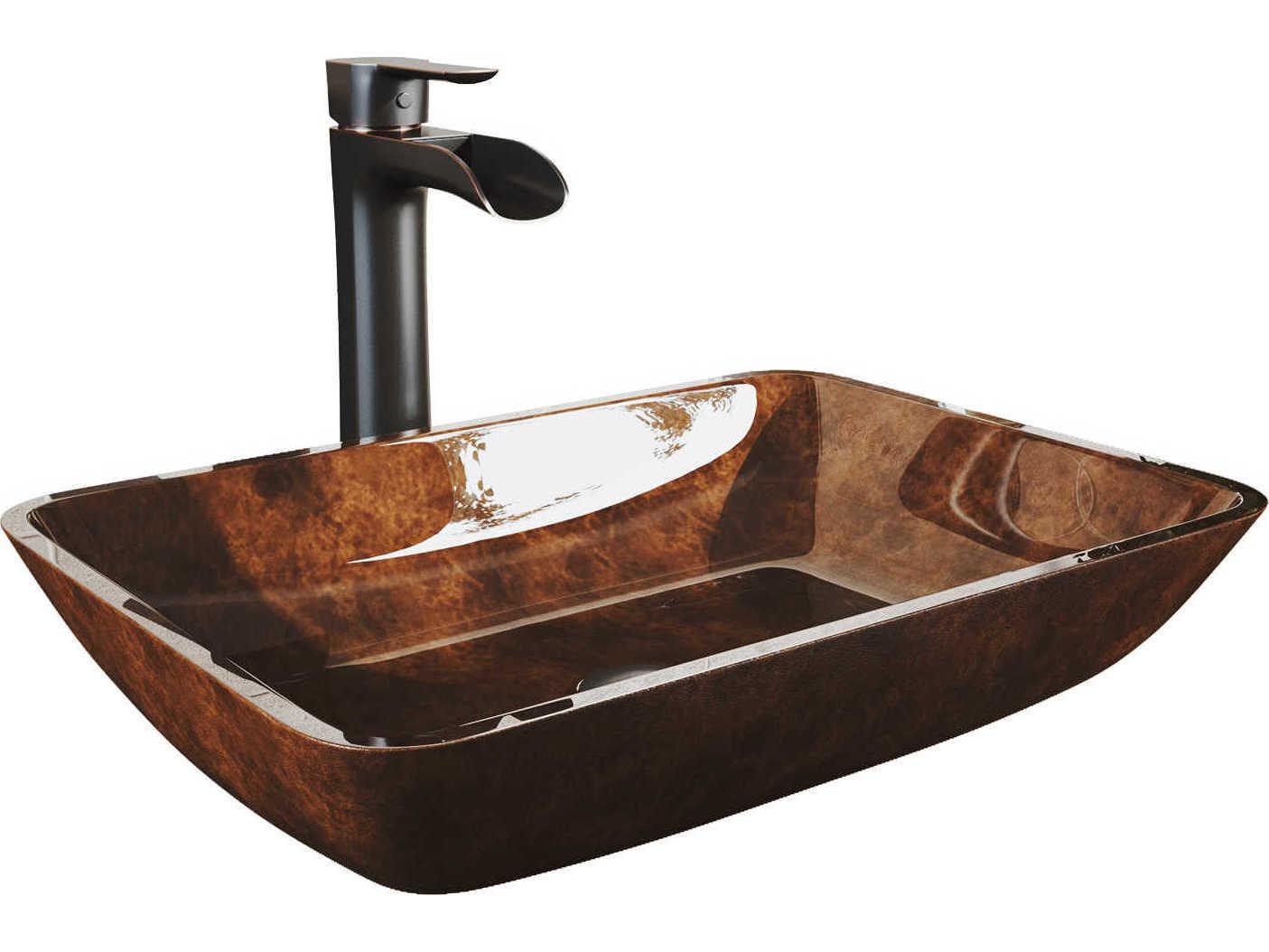 Vigo Russet Red / Brown Fusion 18" Rectangular Vessel Bathroom Sink with Antique Rubbed Bronze 1-Lever Niko Faucet and Drain