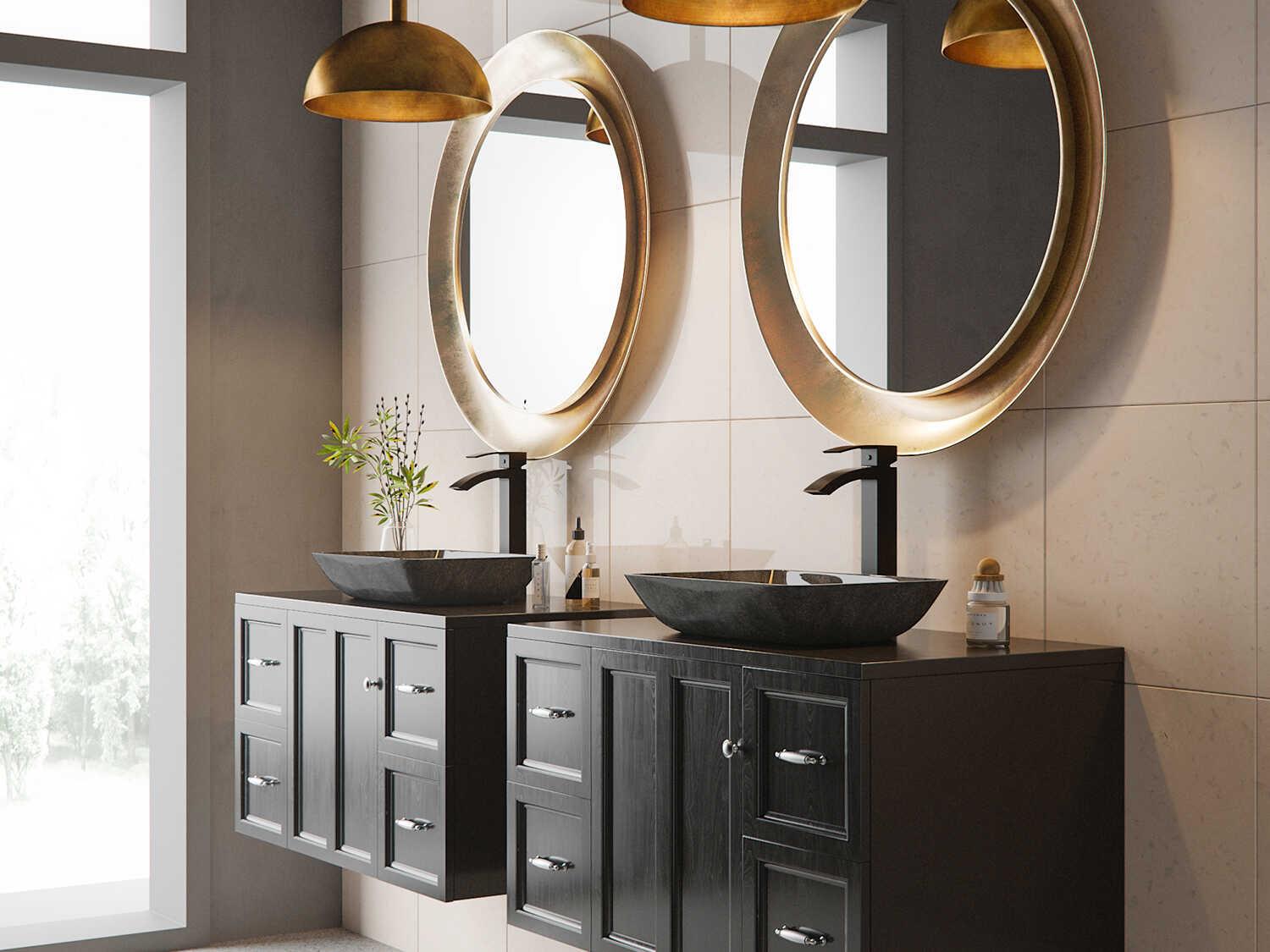 Vigo Onyx Gray 18" Rectangular Vessel Bathroom Sink Set with Matte Black Duris 1-Lever Faucet and Drain