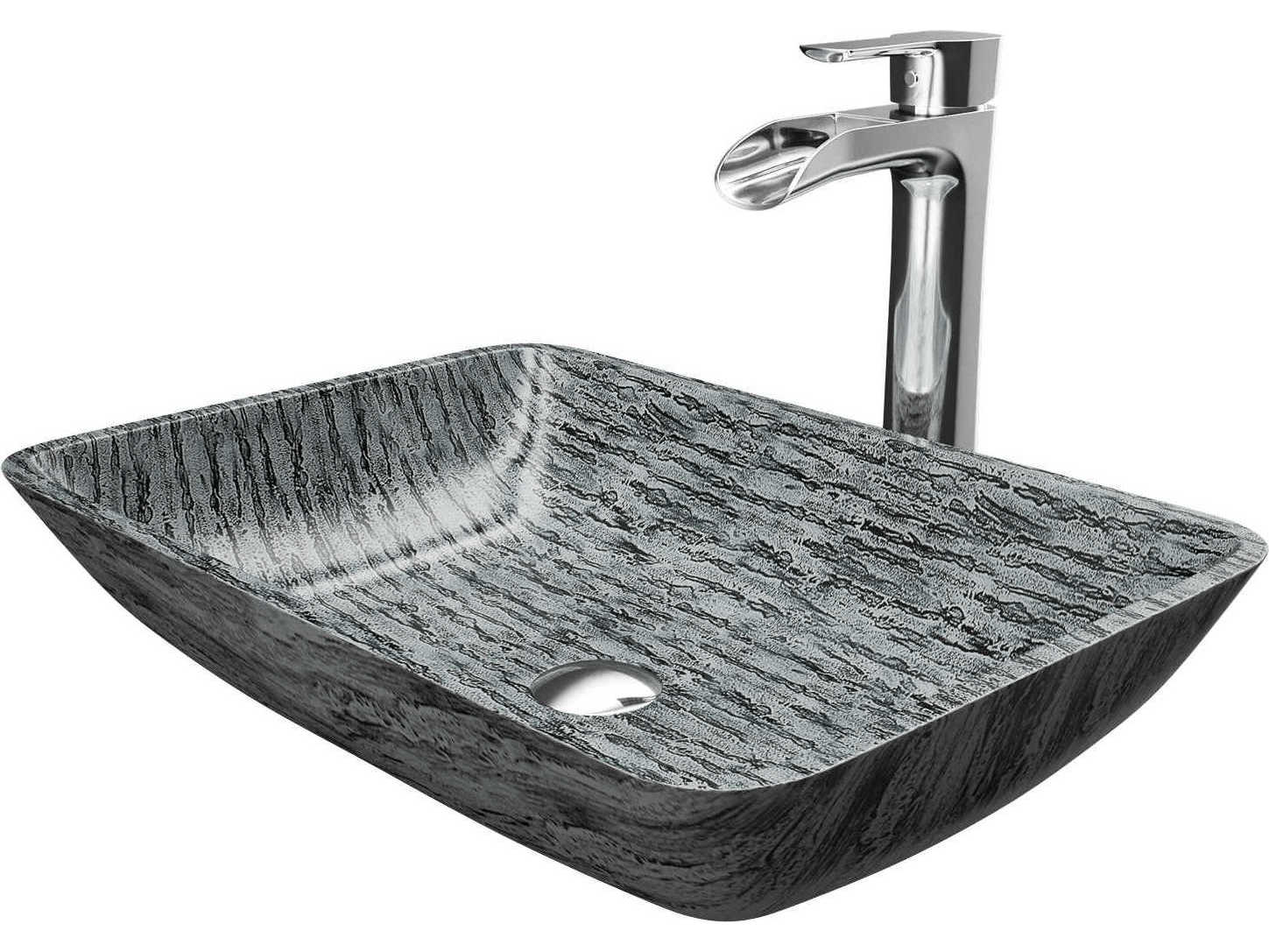 Vigo Titanium Slate Grey 18" Rectangular Vessel Bathroom Sink with Chrome 1-Lever Niko Faucet and Drain