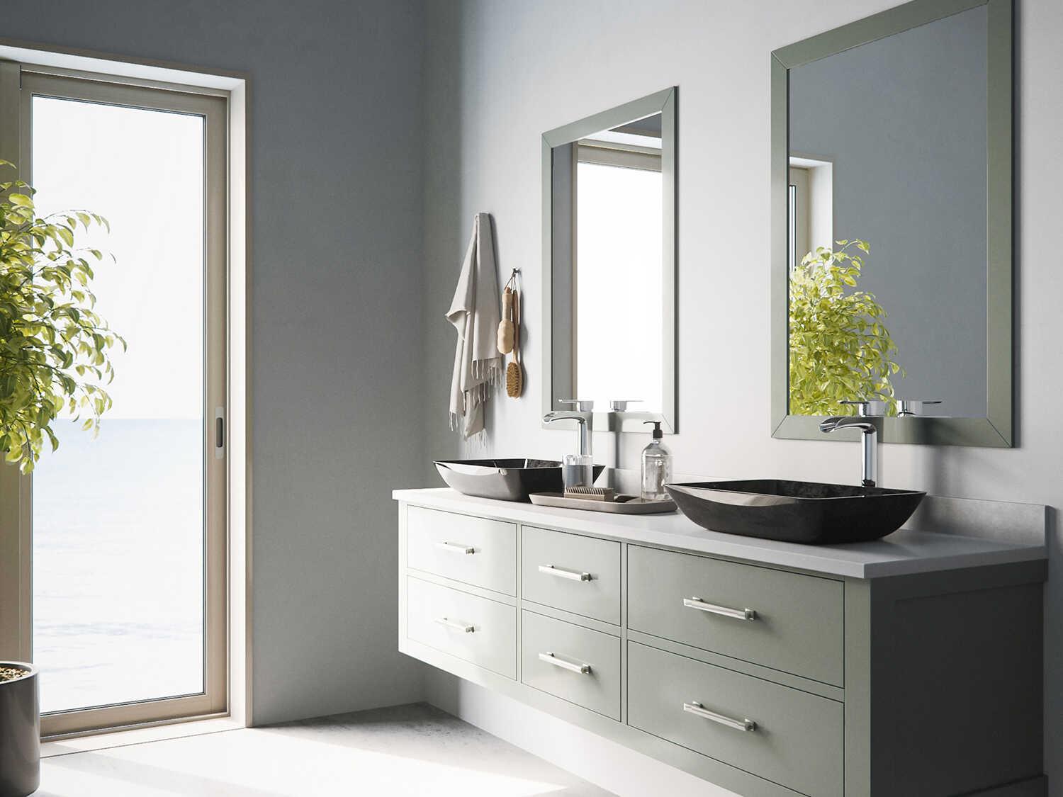 Vigo Onyx Gray 18" Rectangular Vessel Bathroom Sink Set with Chrome Niko 1-Lever Faucet and Drain