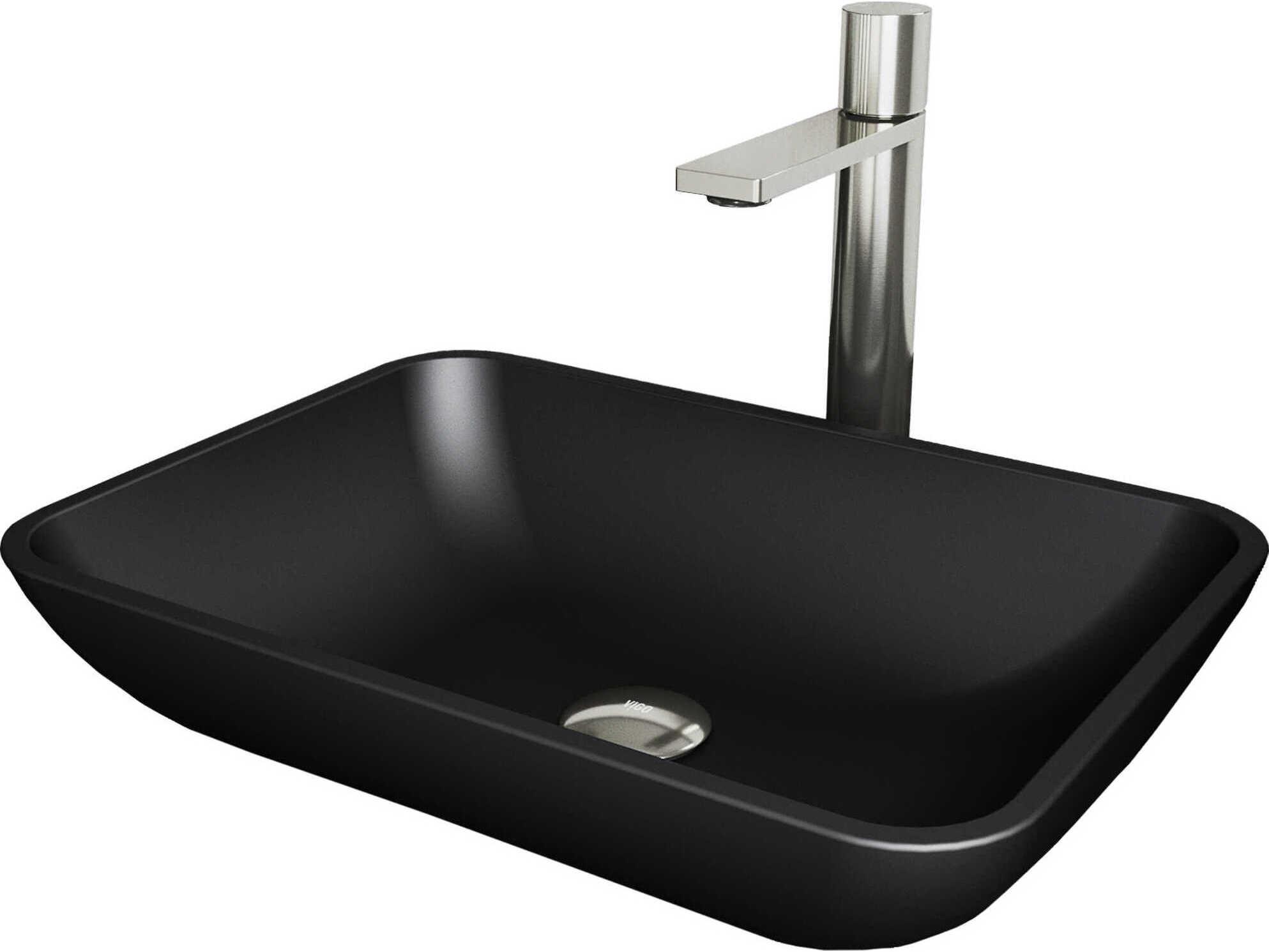 Vigo Sottile Matte Shell 18" Rectangular Vessel Bathroom Sink with Brushed Nickel Gotham Faucet