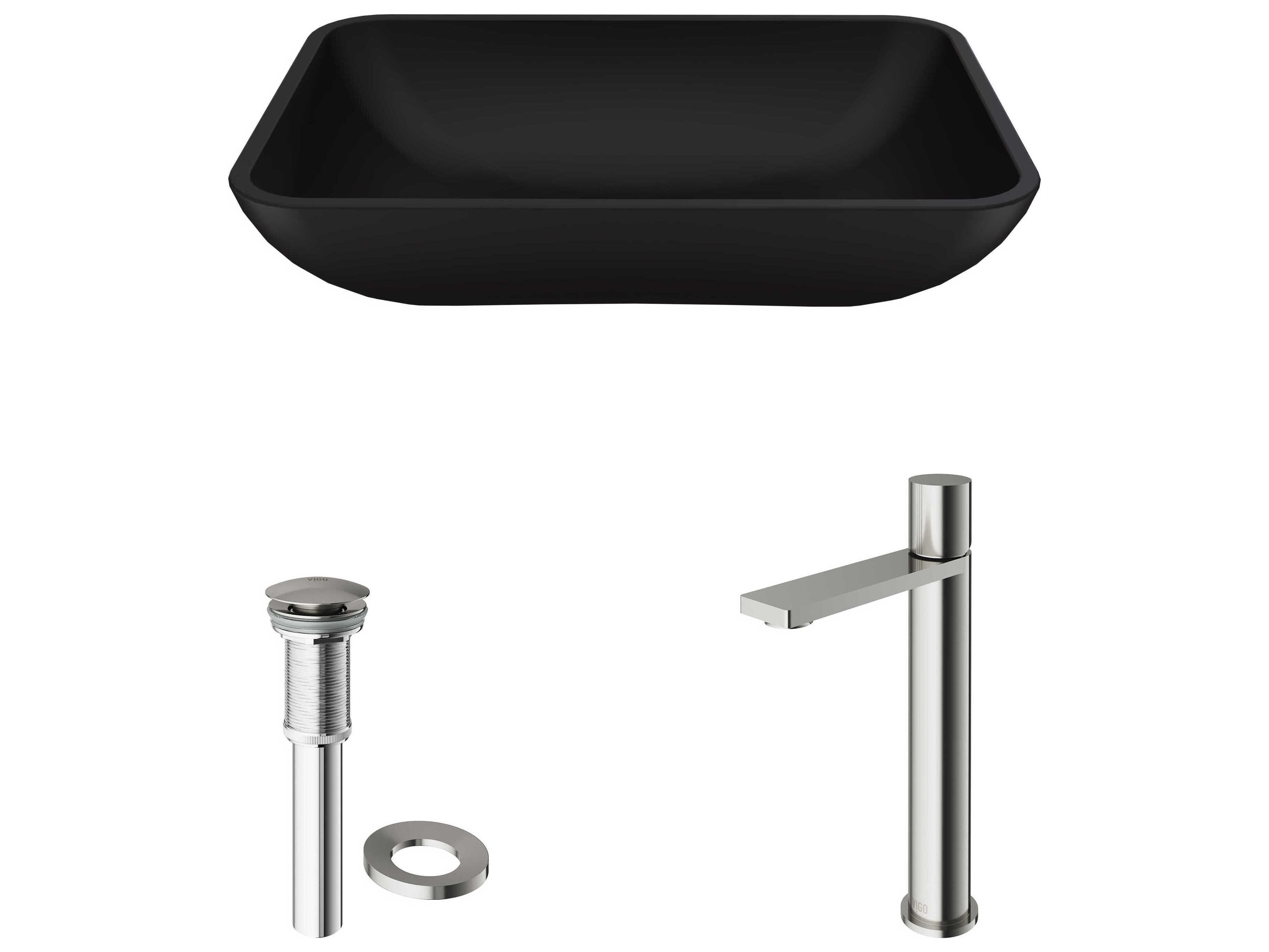 Vigo Sottile Matte Shell 18" Rectangular Vessel Bathroom Sink with Brushed Nickel Gotham Faucet