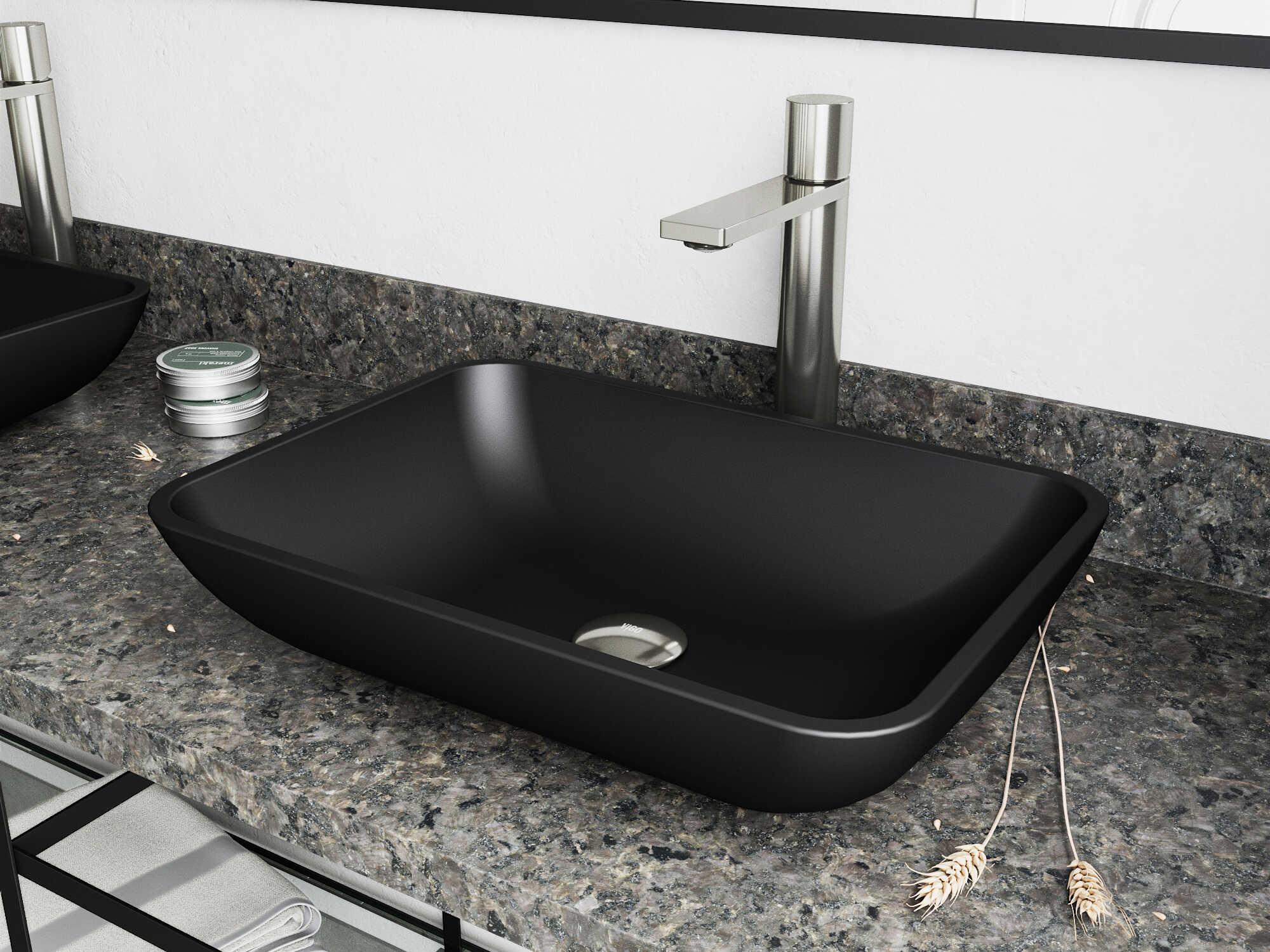 Vigo Sottile Matte Shell 18" Rectangular Vessel Bathroom Sink with Brushed Nickel Gotham Faucet