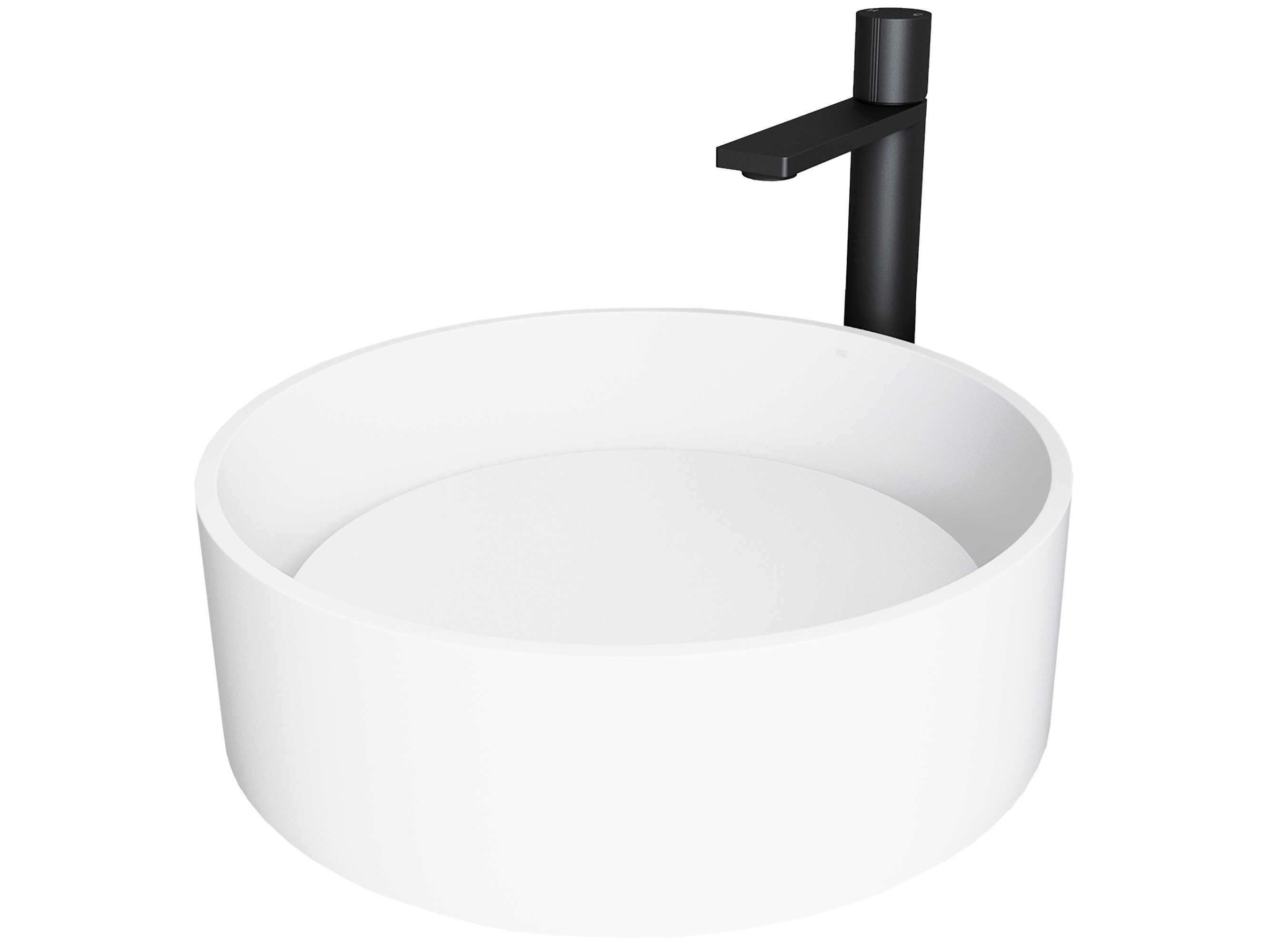 Vigo Anvil Matte White 16" Round Vessel Bathroom Sink with Matte Black Gotham Faucet