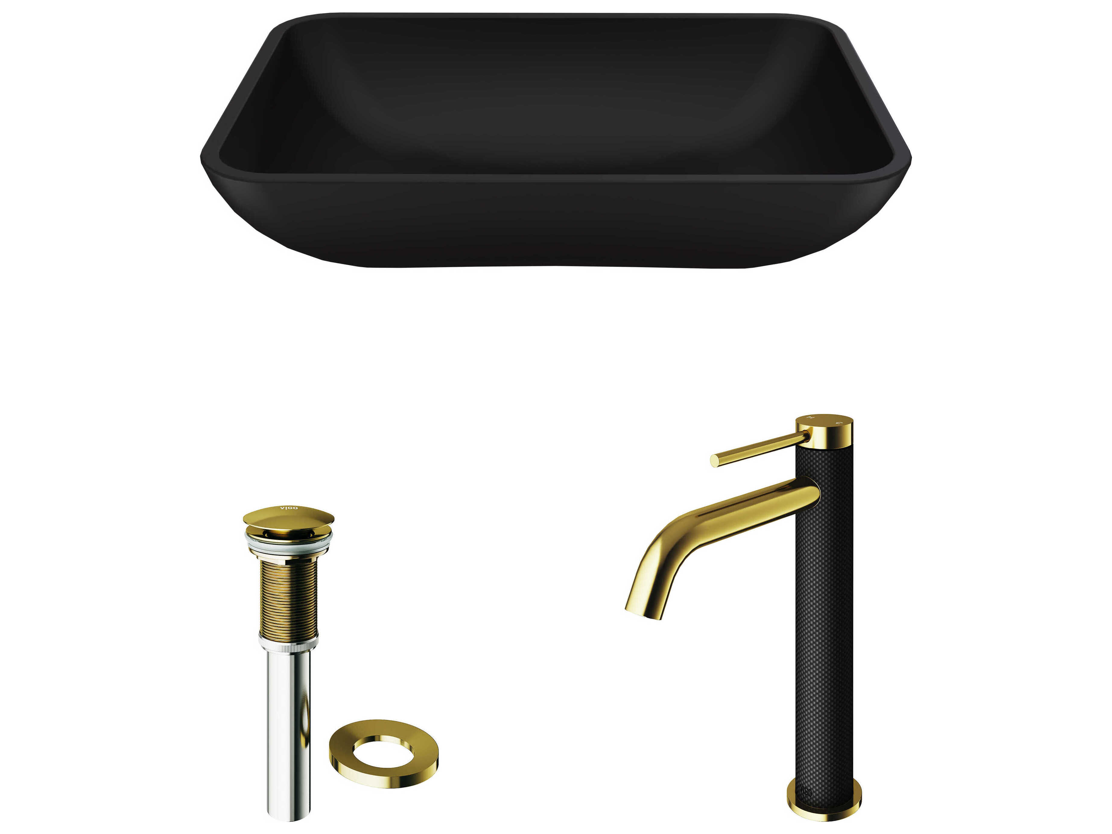 Vigo Sottile Matte Shell 18" Rectangular Vessel Bathroom Sink with Matte Gold / Matte Black Lexington Faucet