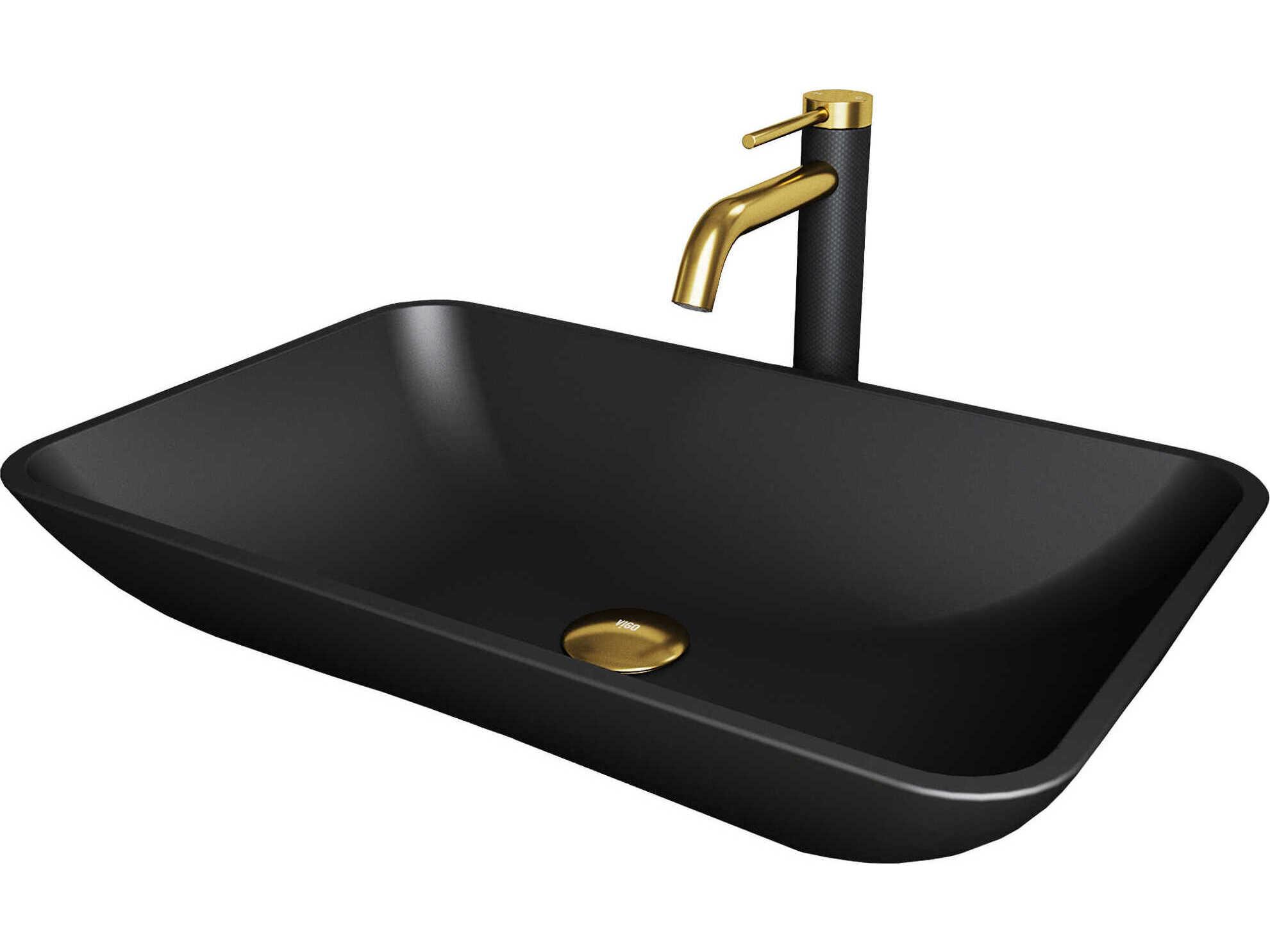 Vigo Hadyn Matte Shell 22" Rectangular Vessel Bathroom Sink with Matte Gold / Matte Black Lexington Faucet