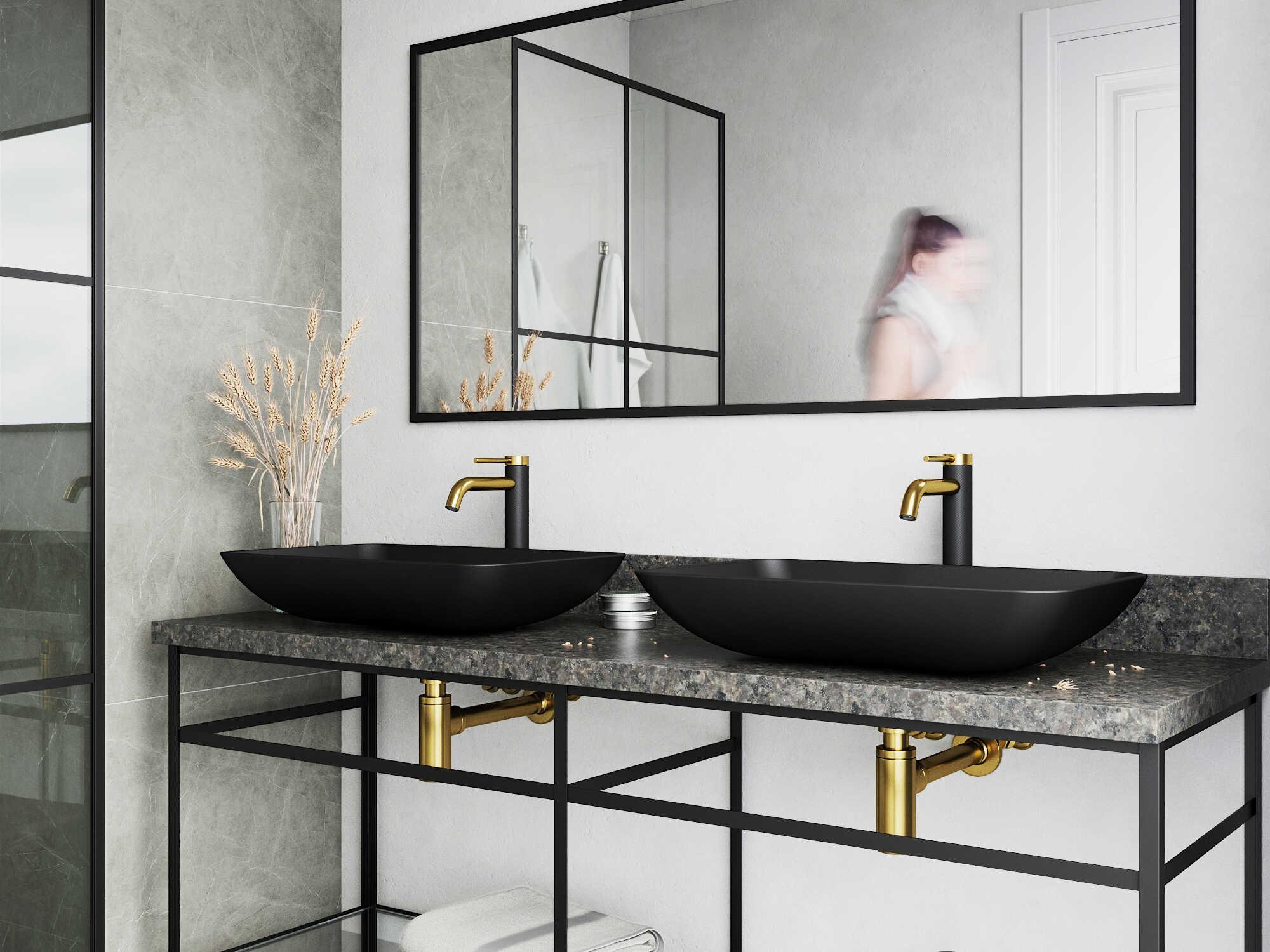 Vigo Hadyn Matte Shell 22" Rectangular Vessel Bathroom Sink with Matte Gold / Matte Black Lexington Faucet