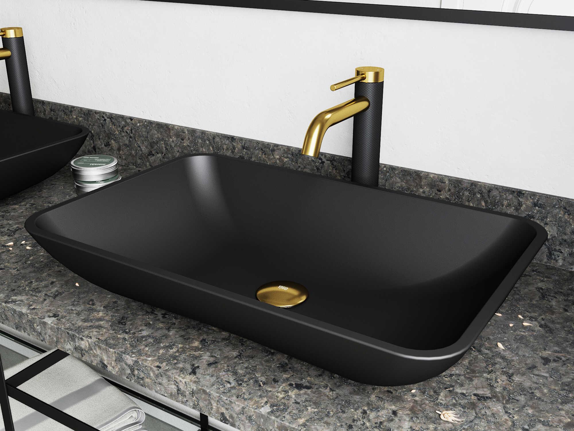 Vigo Hadyn Matte Shell 22" Rectangular Vessel Bathroom Sink with Matte Gold / Matte Black Lexington Faucet