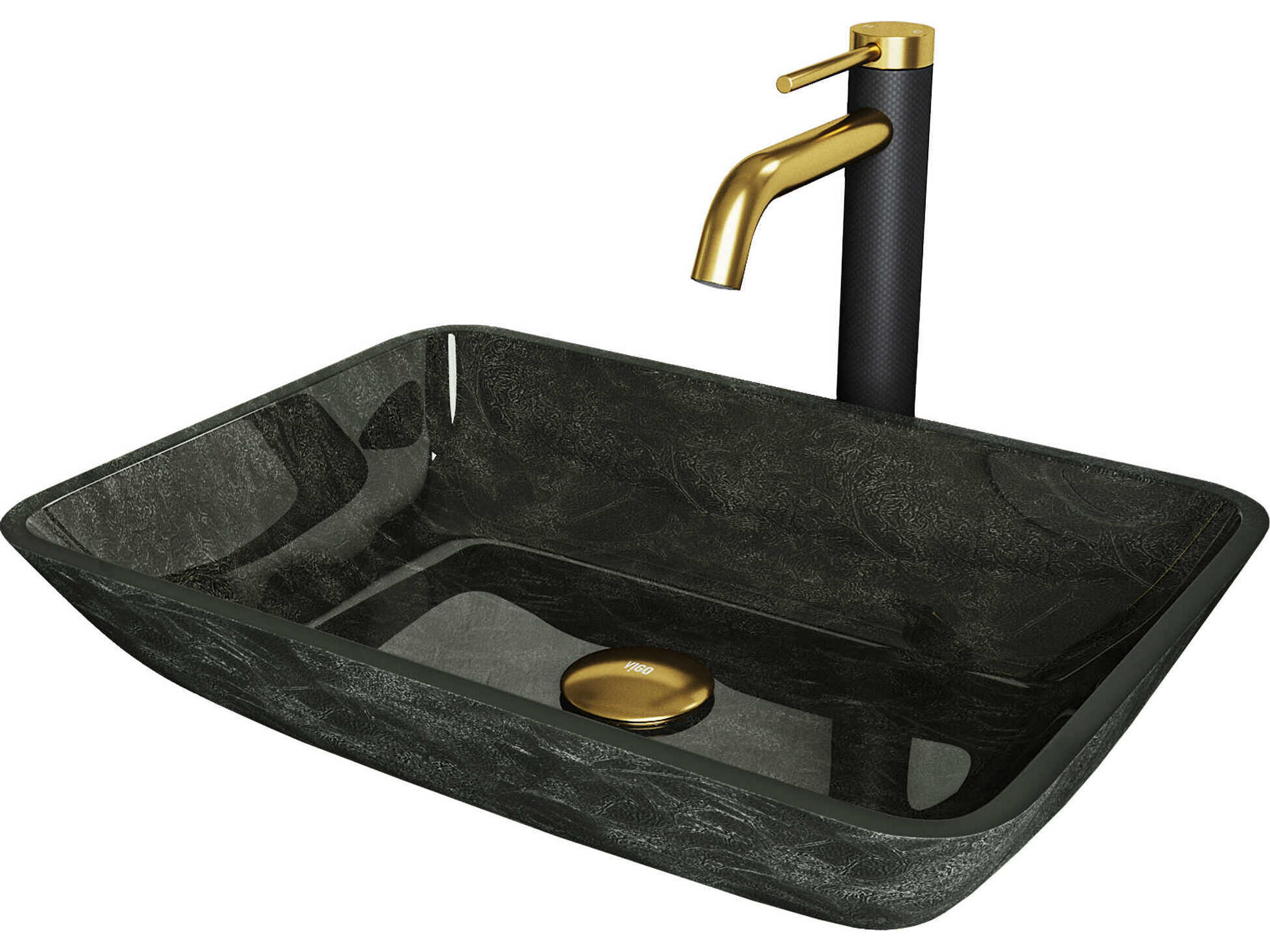 Vigo Onyx Gray 18" Rectangular Vessel Bathroom Sink Set with Matte Brushed Gold / Matte Black Lexington Faucet