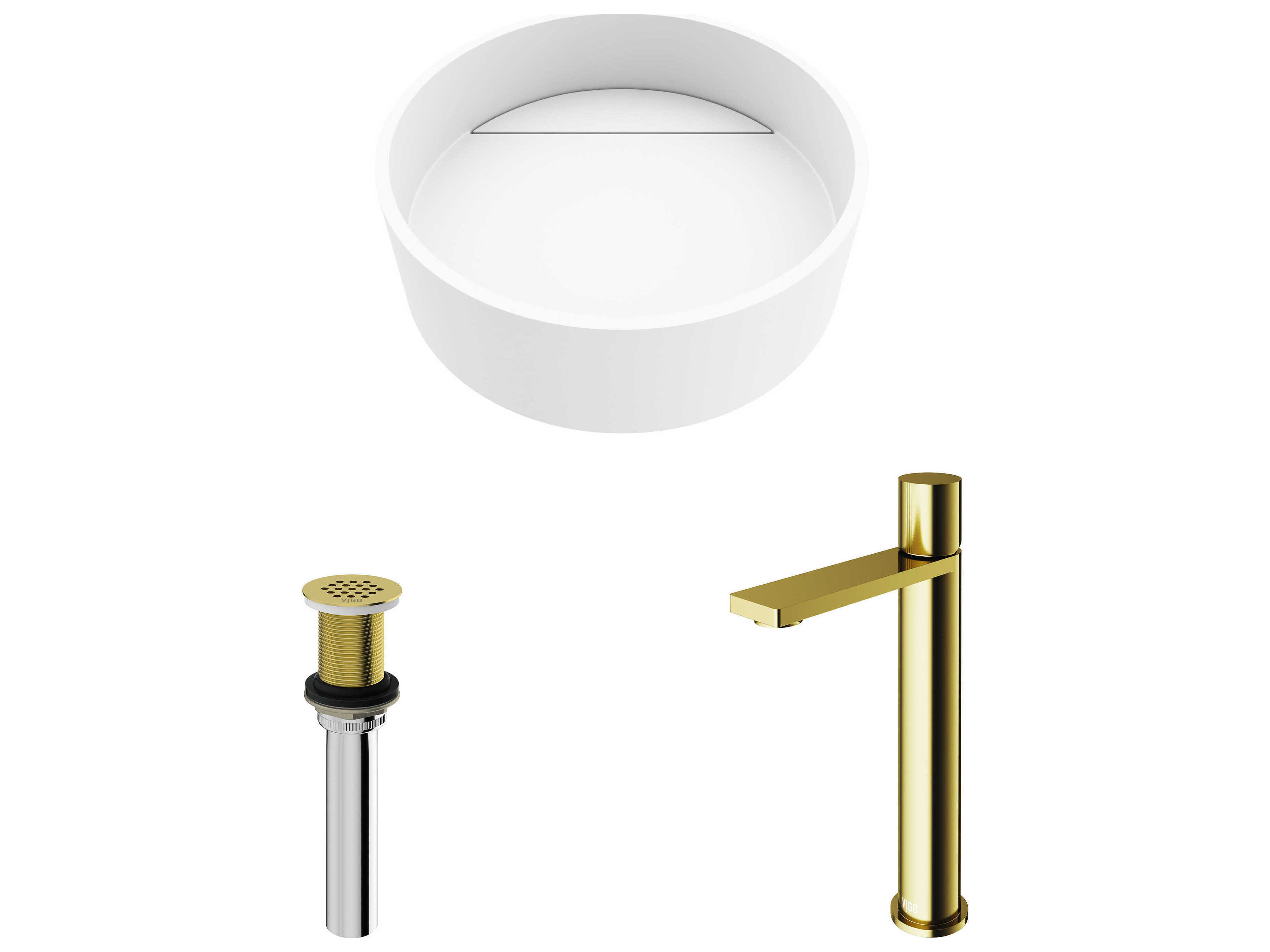 Vigo Montauk Round Vessel Bathroom Sink with Gotham Faucet and Drain