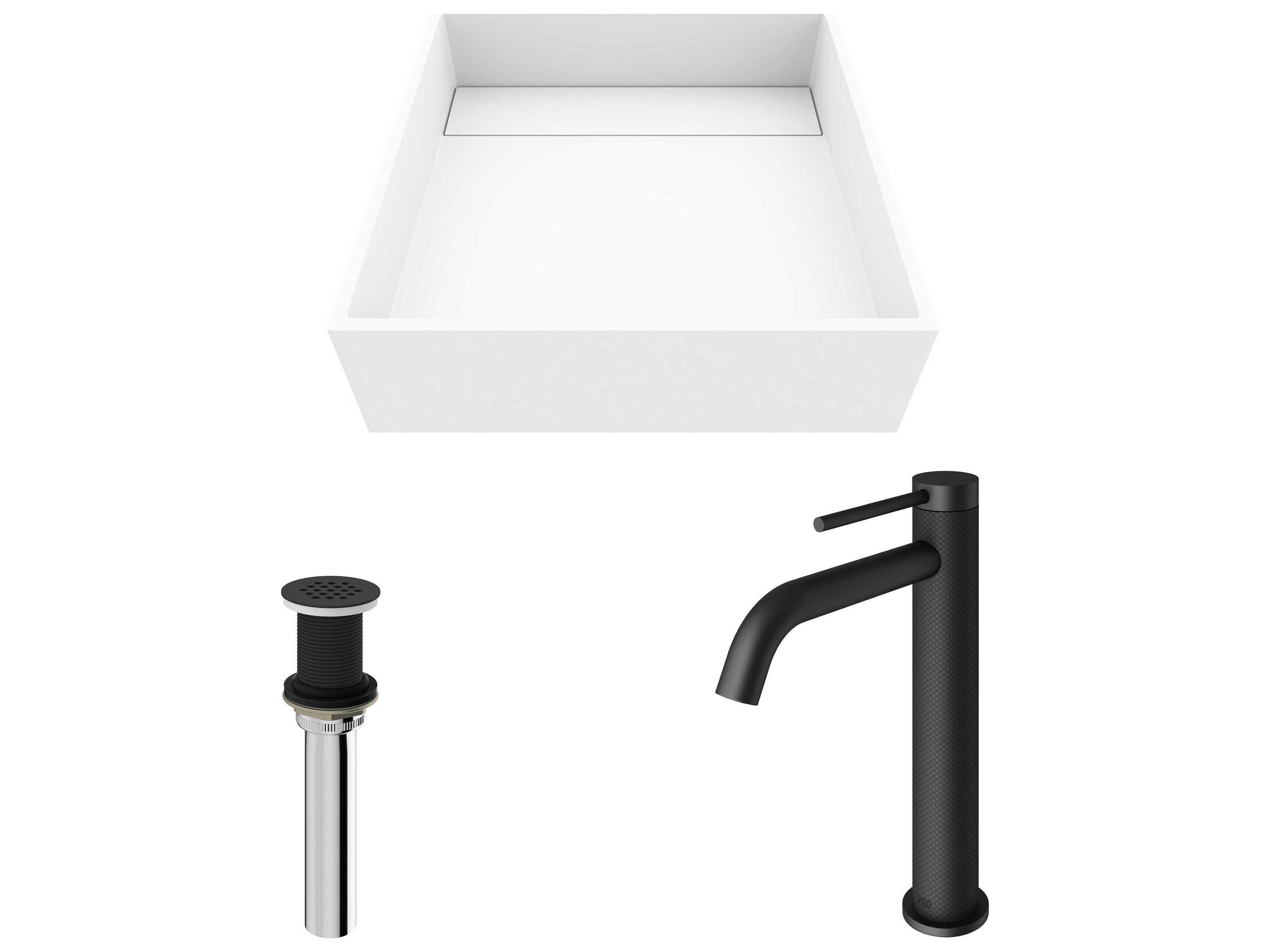 Vigo Montauk Square Vessel Bathroom Sink with Lexington Faucet and Drain