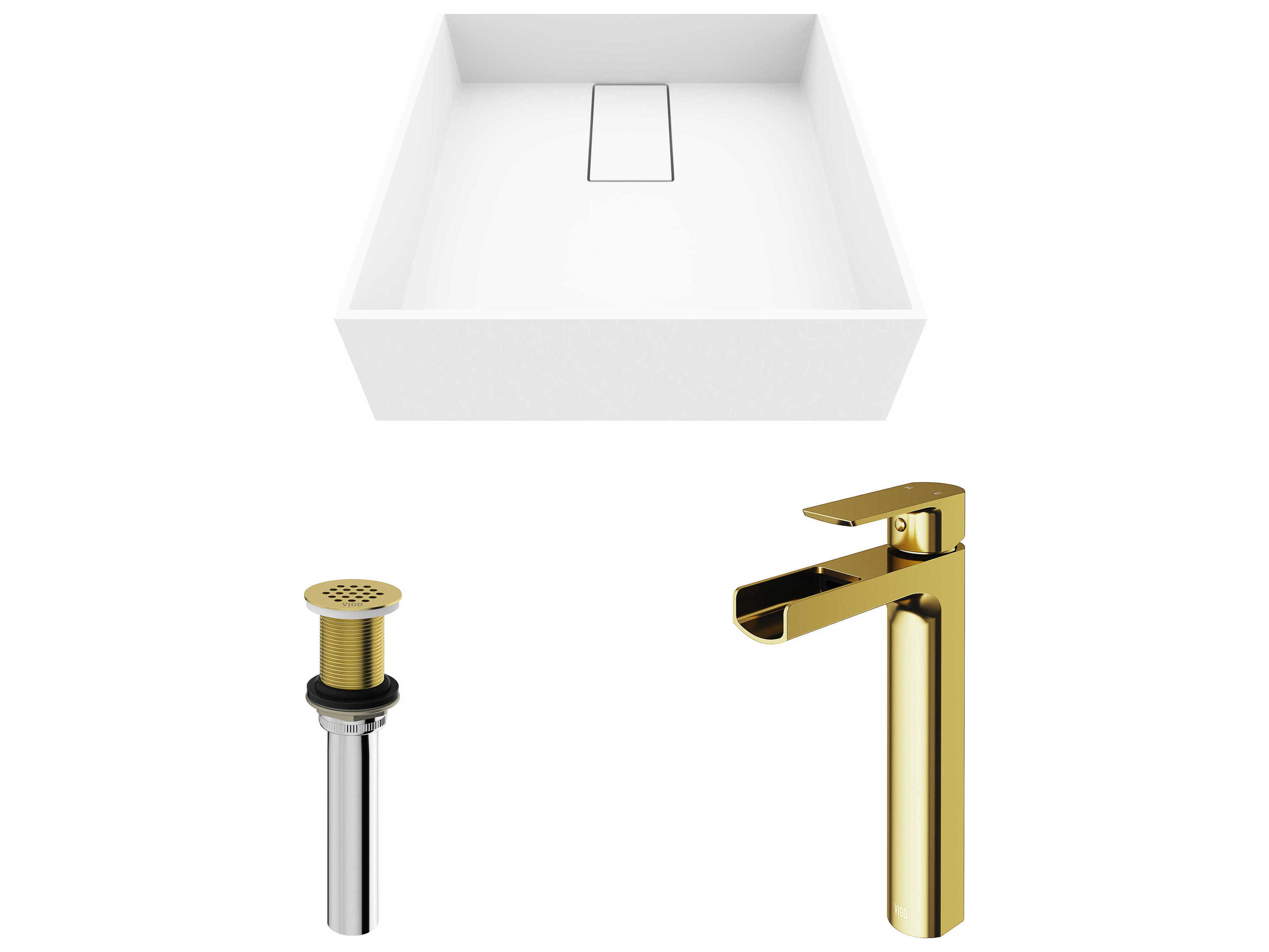 Vigo Bryant Matte Stone Square Vessel Bathroom Sink with Amada Faucet and Drain