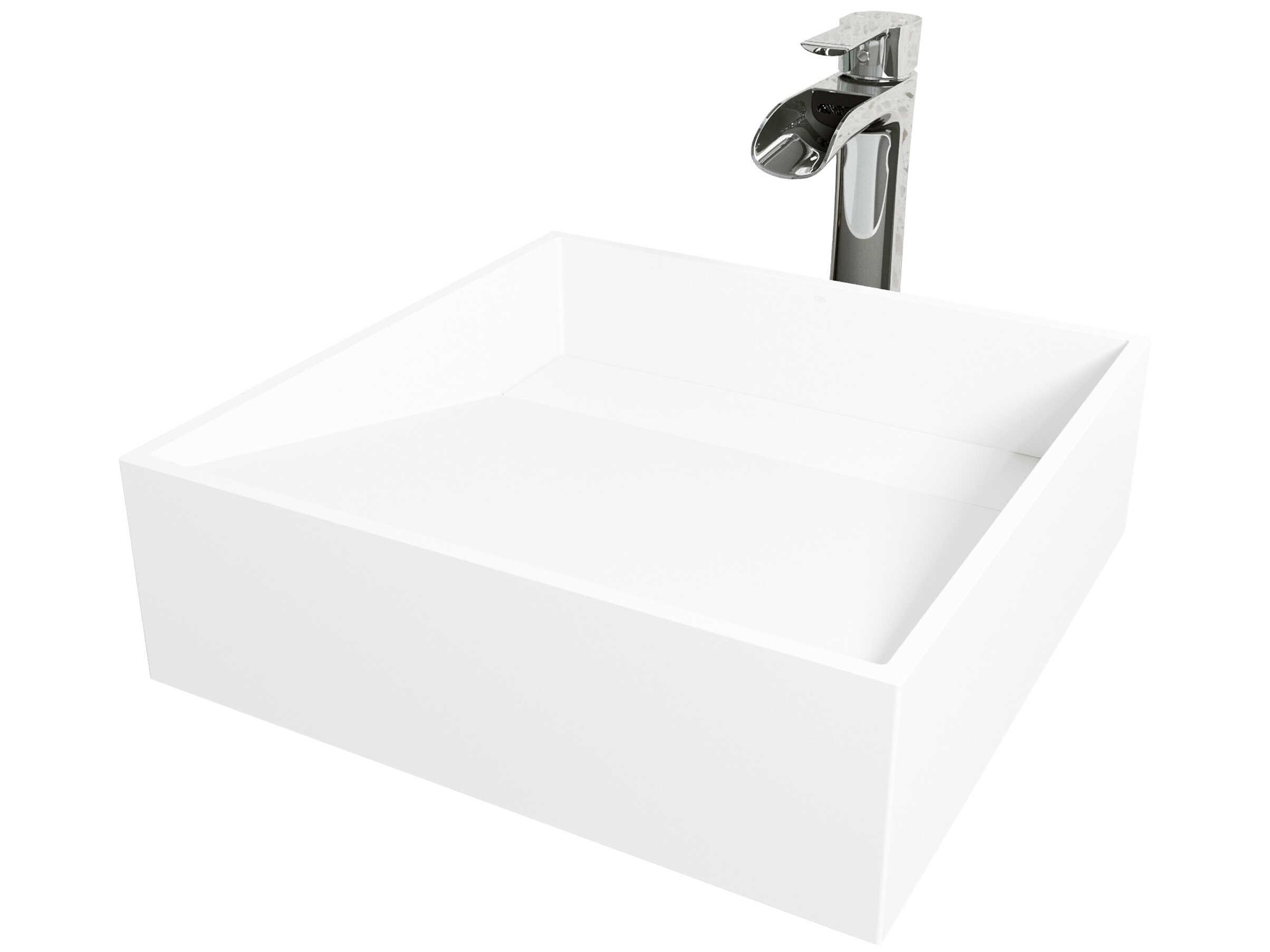 Vigo Starr Square Vessel Bathroom Sink with Niko Faucet and Drain