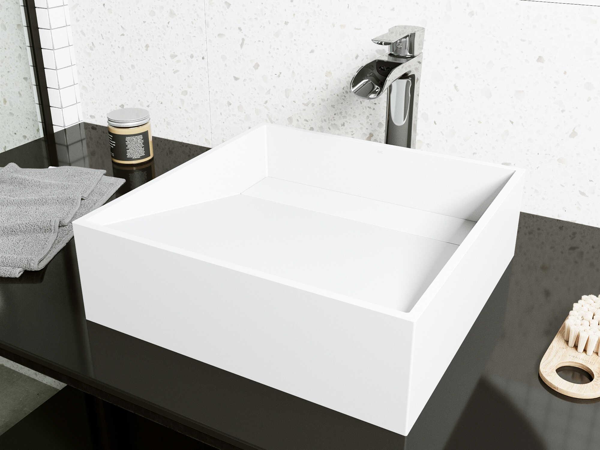 Vigo Starr Square Vessel Bathroom Sink with Niko Faucet and Drain