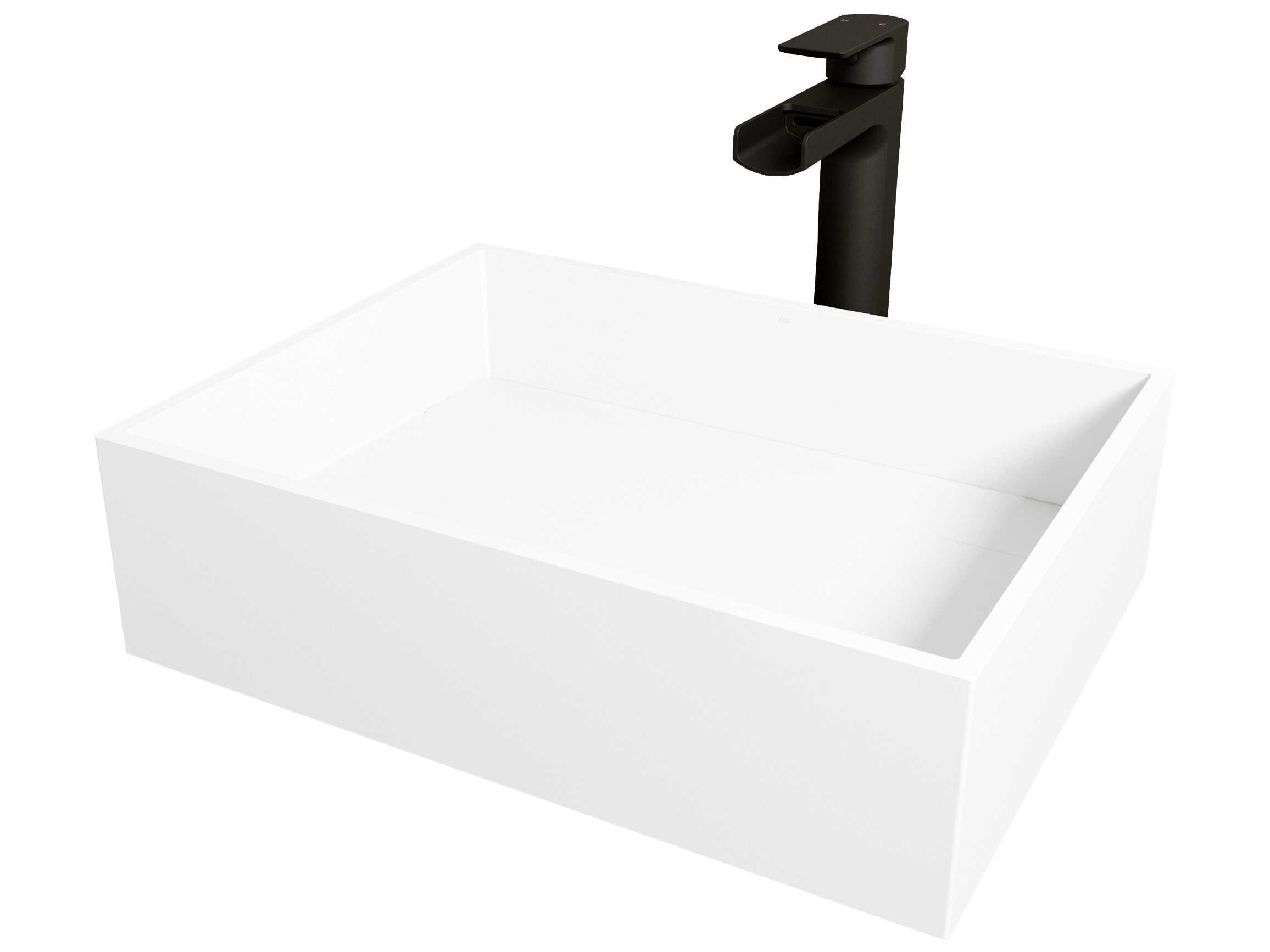 Vigo Montauk Rectangular Vessel Bathroom Sink with Amada Faucet and Drain