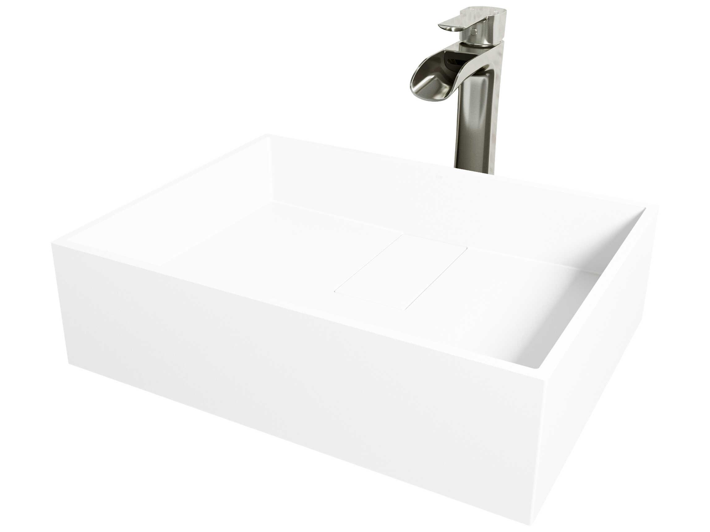 Vigo Bryant Matte Stone Rectangular Vessel Bathroom Sink with Niko Faucet and Drain
