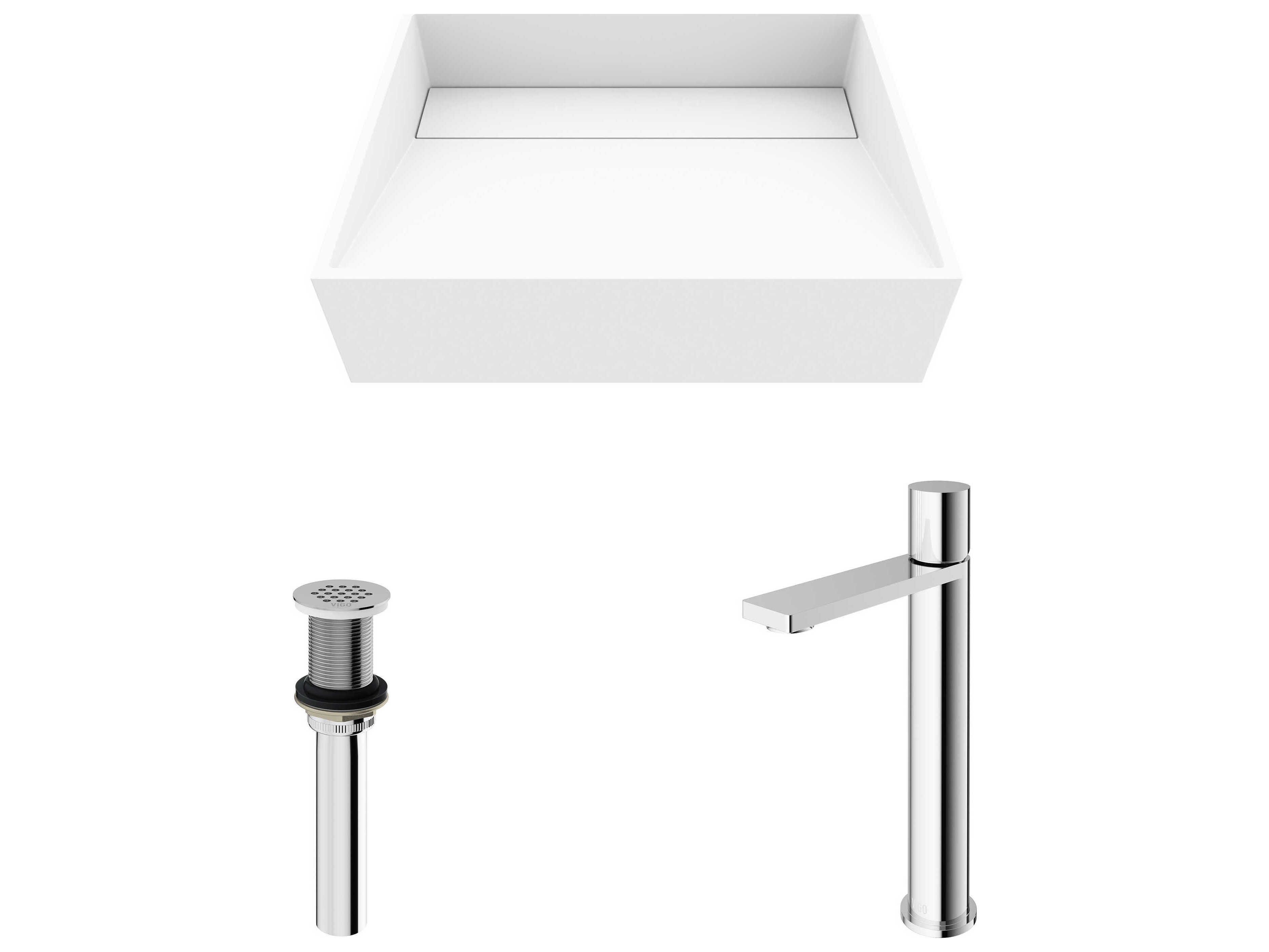 Vigo Starr Rectangular Vessel Bathroom Sink with Gotham Faucet and Drain