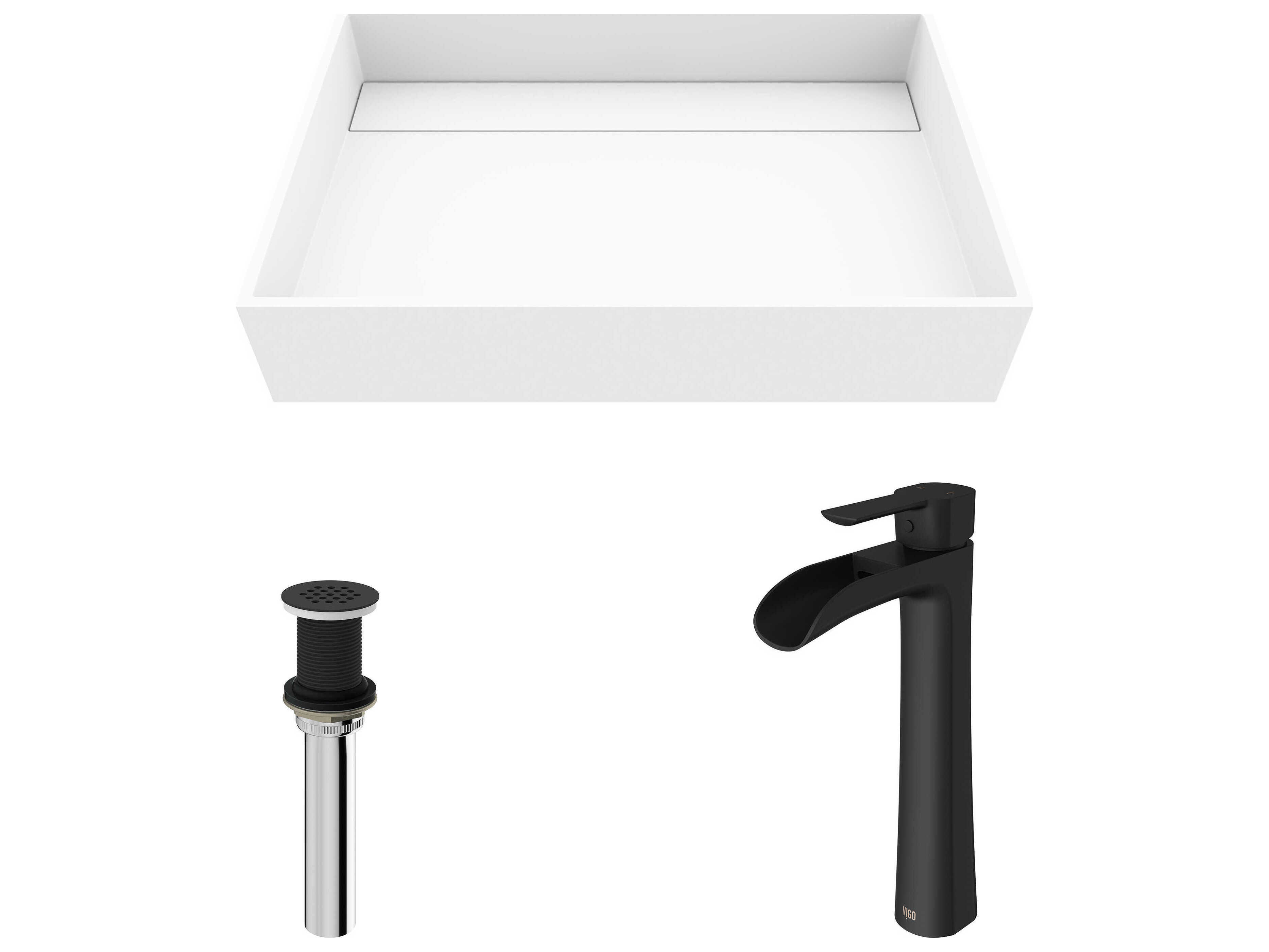 Vigo Montauk Rectangular Vessel Bathroom Sink with Niko Faucet and Drain