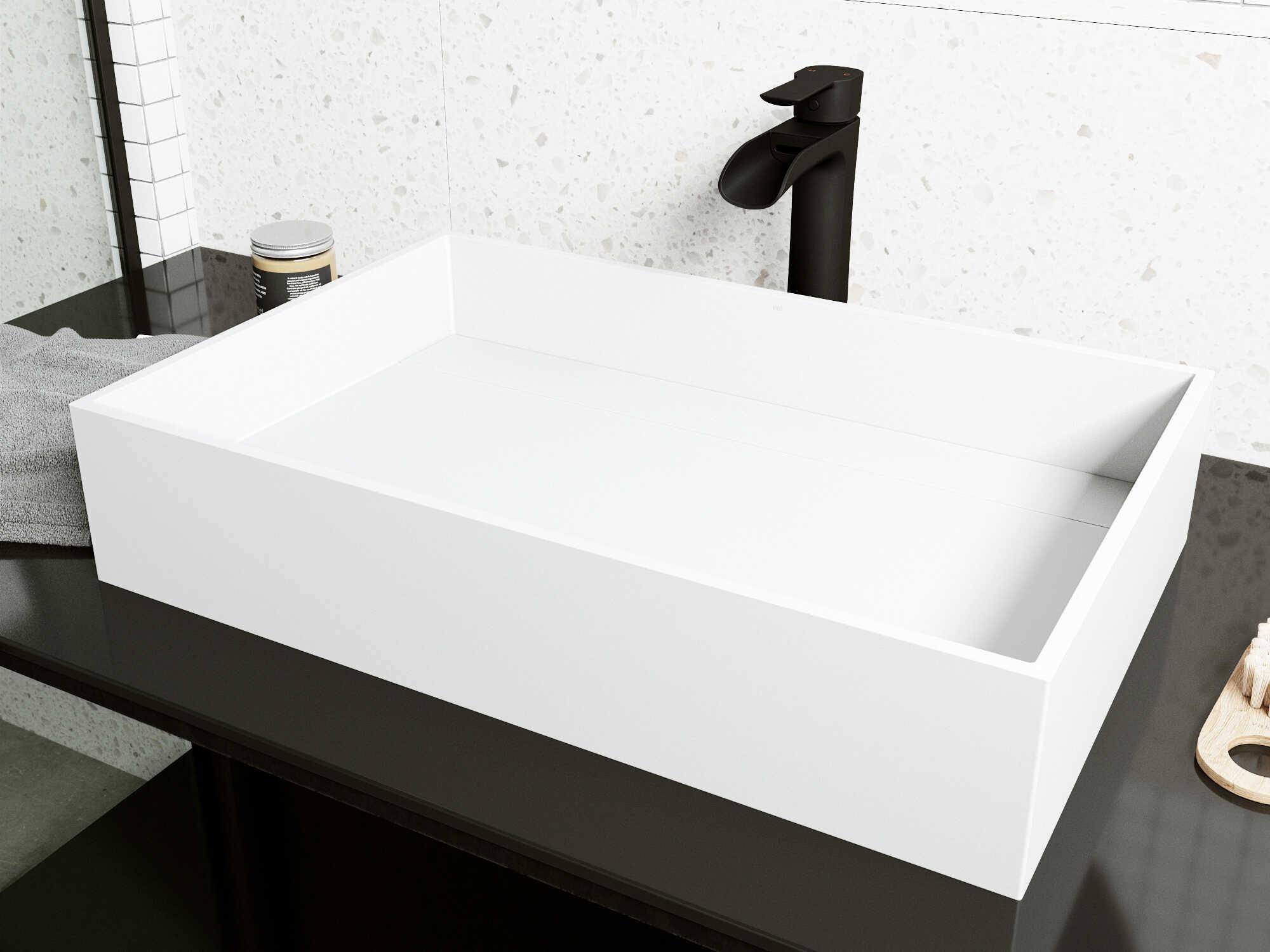 Vigo Montauk Rectangular Vessel Bathroom Sink with Niko Faucet and Drain