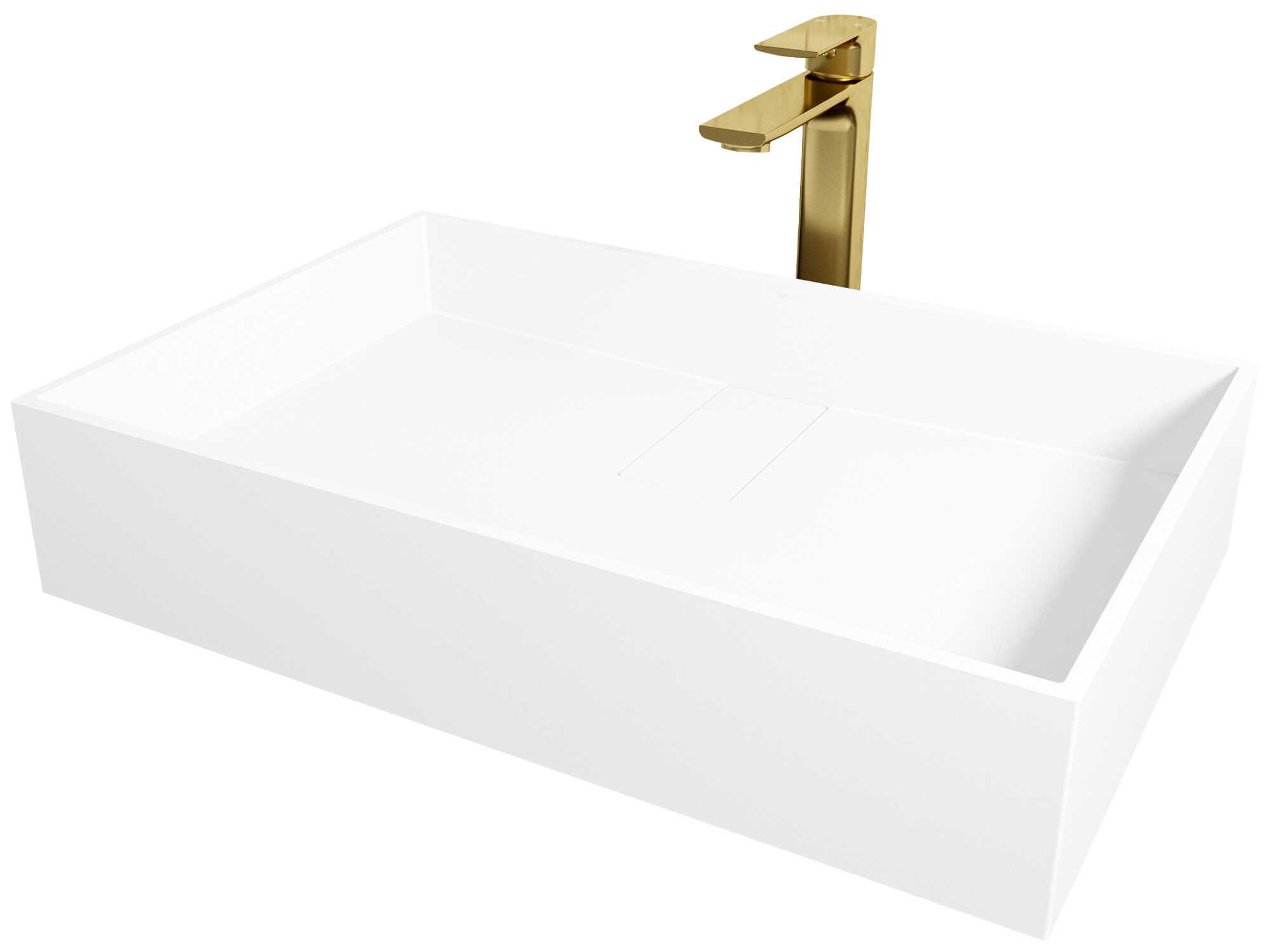 Vigo Bryant Matte Stone Composite Rectangular Vessel Bathroom Sink with Norfolk Faucet and Drain