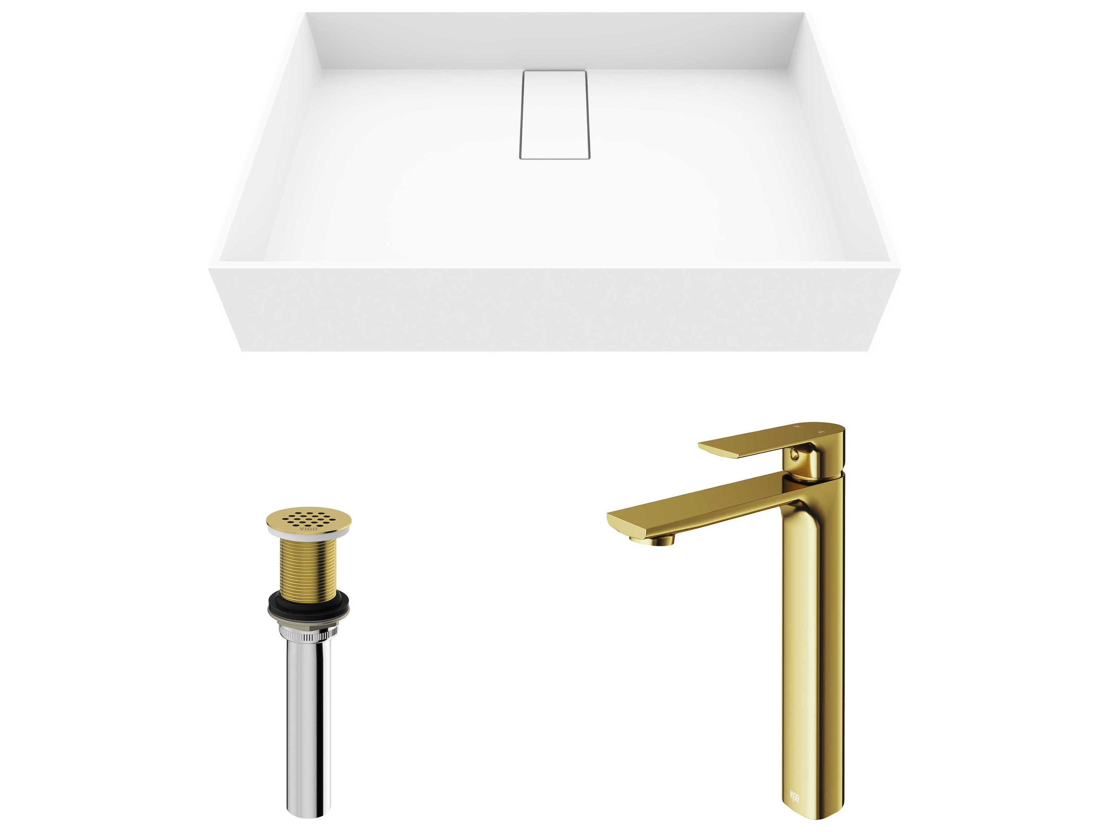 Vigo Bryant Matte Stone Composite Rectangular Vessel Bathroom Sink with Norfolk Faucet and Drain