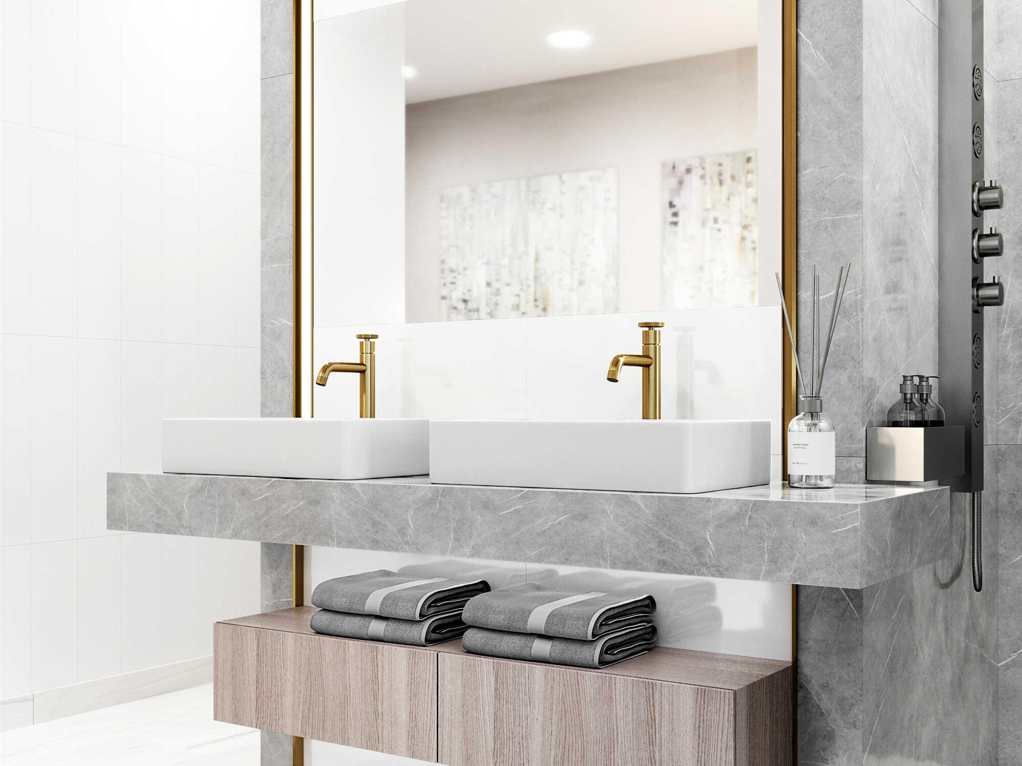 Vigo Magnolia Rectangular Vessel Bathroom Sink with Cass Faucet and Pop-Up Drain in Matte Gold