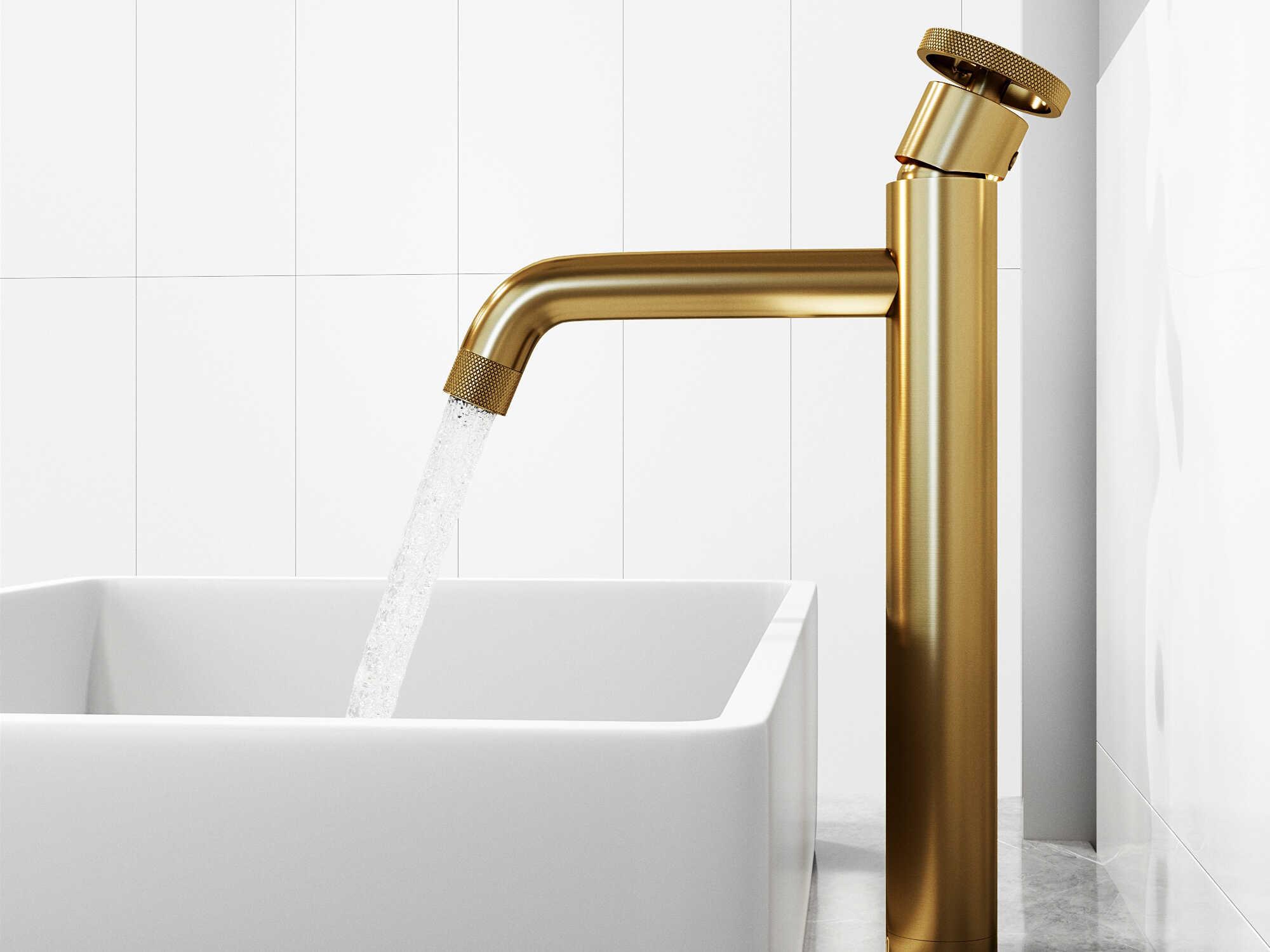 Vigo Magnolia Rectangular Vessel Bathroom Sink with Cass Faucet and Pop-Up Drain in Matte Gold