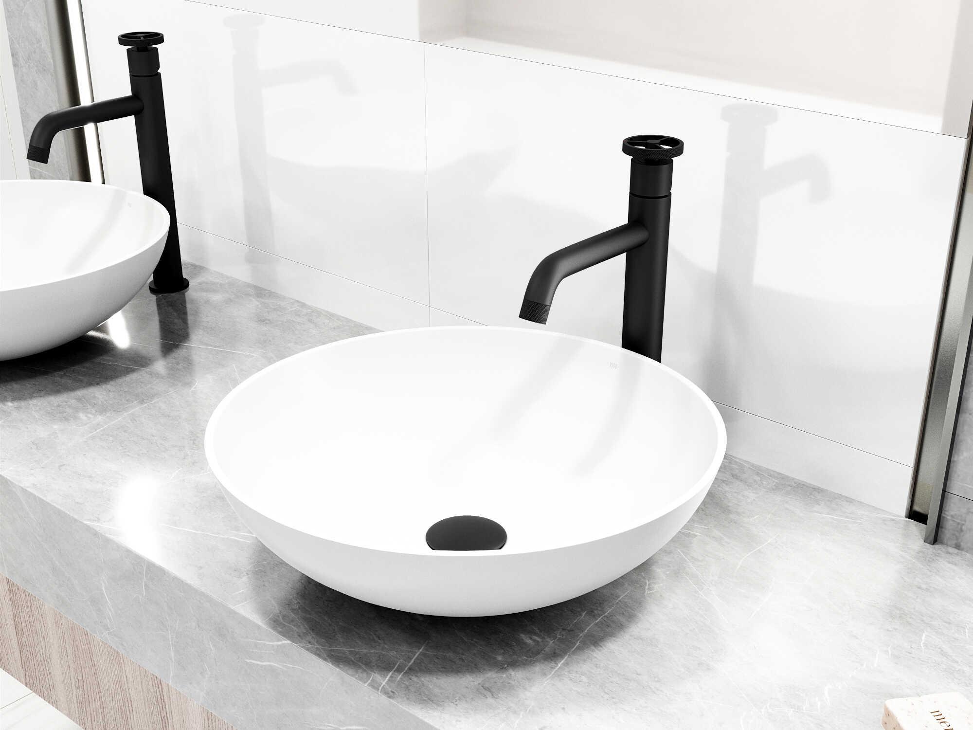 Vigo Lotus Round Vessel Bathroom Sink with Cass Faucet and Pop-Up Drain