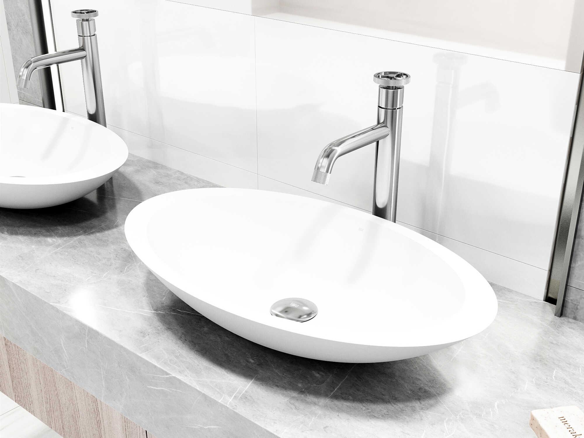 Vigo Wisteria Oval Vessel Bathroom Sink with Cass Faucet and Pop-Up Drain