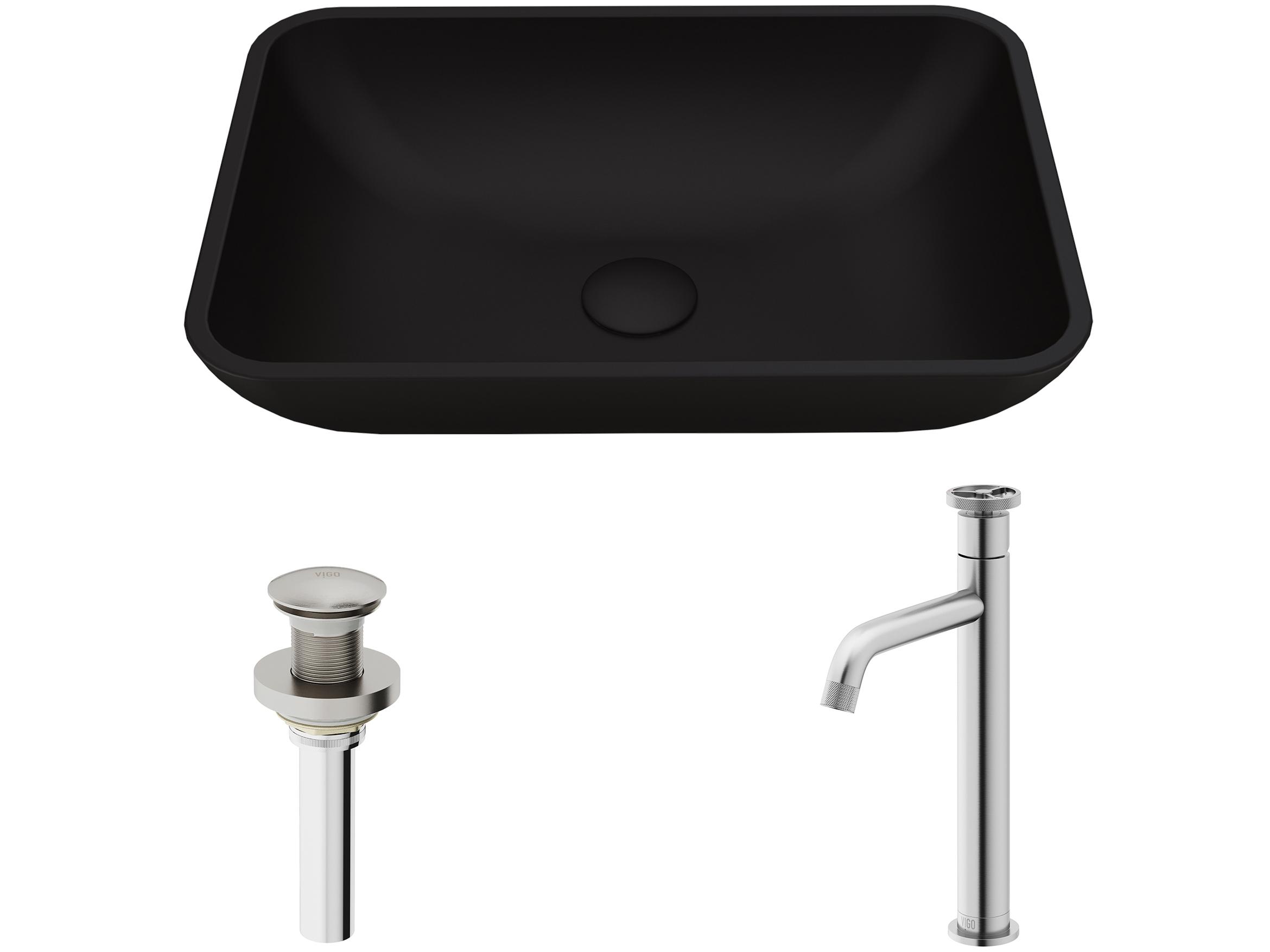 Vigo Sottile Black Glass Vessel Bathroom Sink - Pop-Up Drain in Brushed Nickel