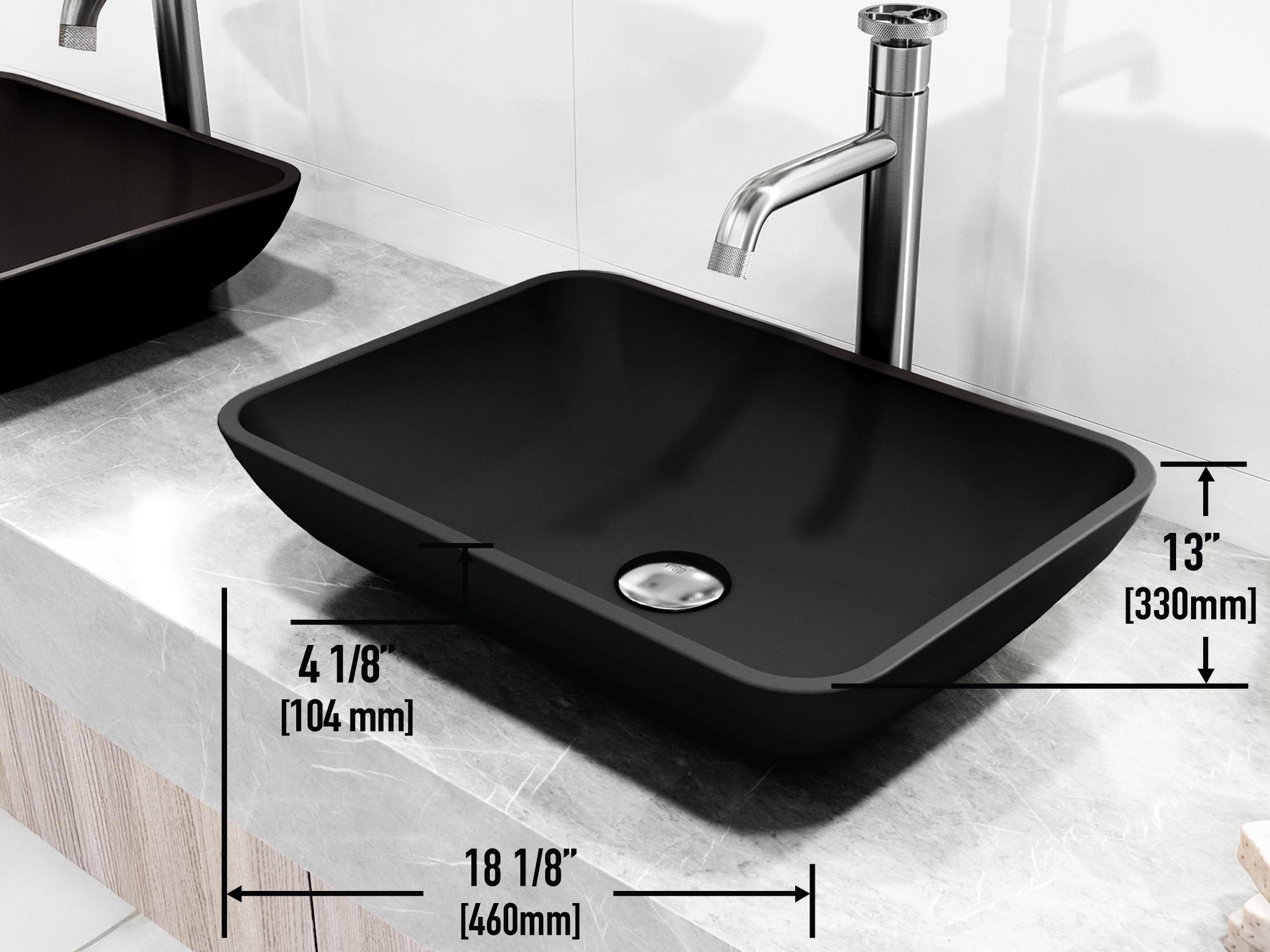 Vigo Sottile Black Glass Vessel Bathroom Sink - Pop-Up Drain in Brushed Nickel