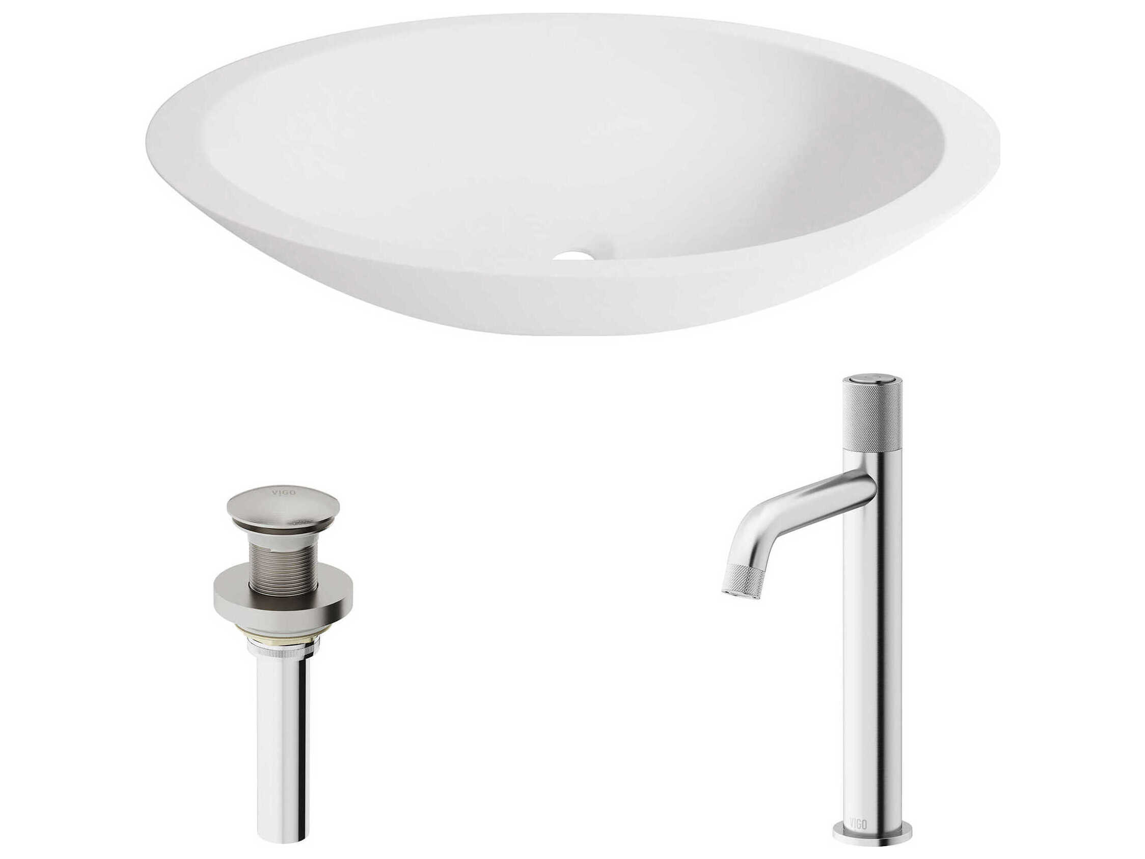Vigo Wisteria Oval Vessel Bathroom Sink with Apollo Faucet and Pop-Up Drain