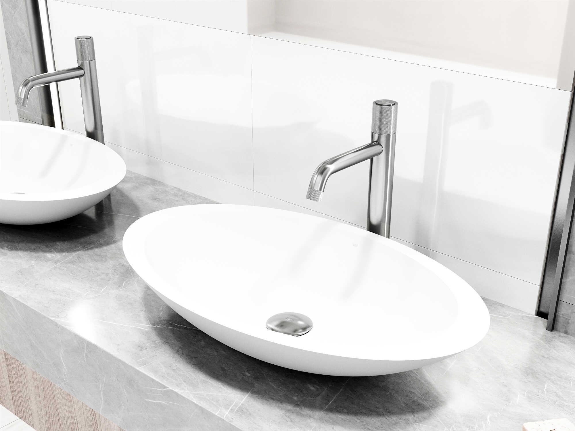 Vigo Wisteria Oval Vessel Bathroom Sink with Apollo Faucet and Pop-Up Drain