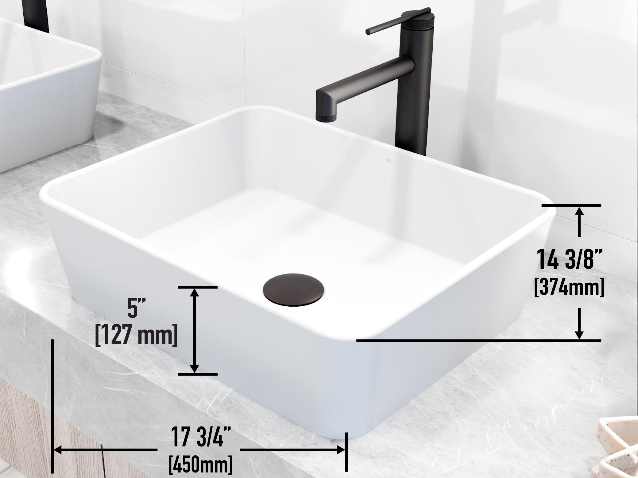 Vigo Marigold White Stone Vessel Bathroom Sink - Pop-Up Drain in Matte Black