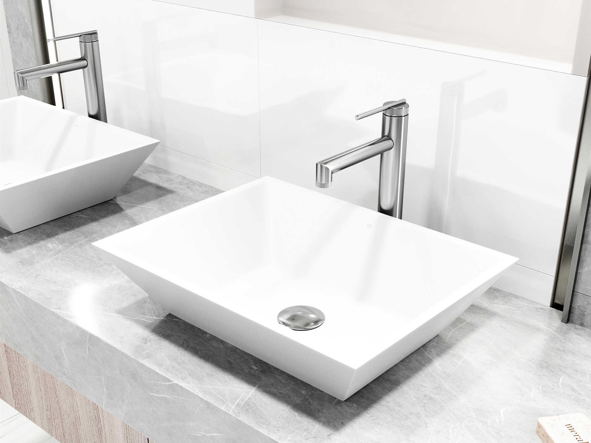 Vigo Vinca Rectangular Vessel Bathroom Sink with Faucet and Pop-Up Drain